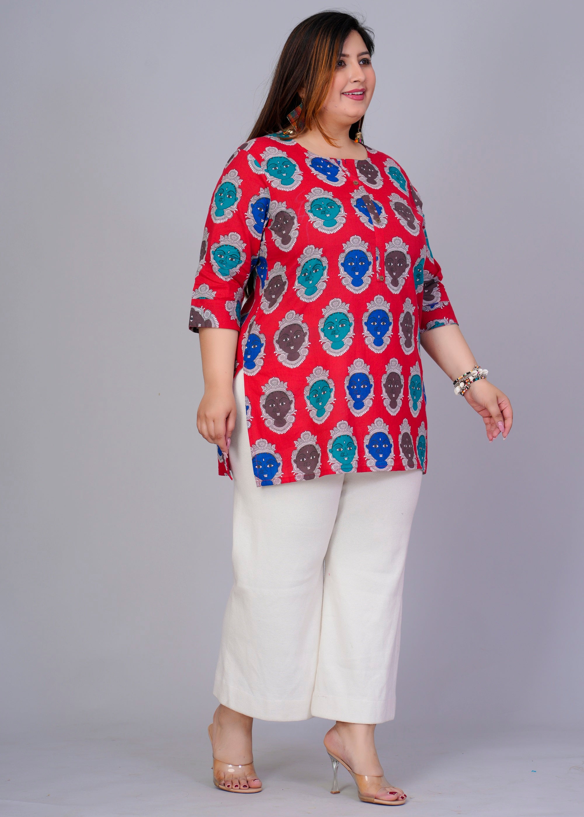 Red Abstract Figurine Short Kurti