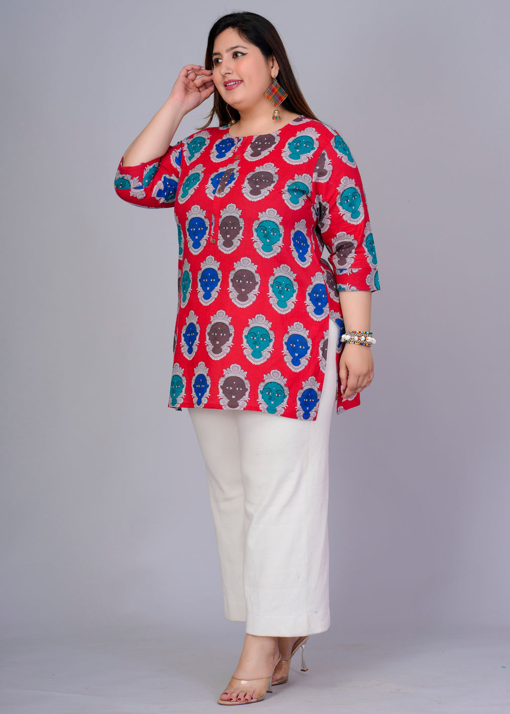 Red Abstract Figurine Short Kurti