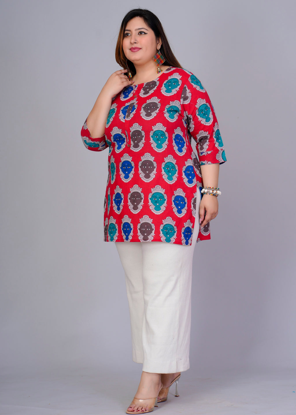 Red Abstract Figurine Short Kurti