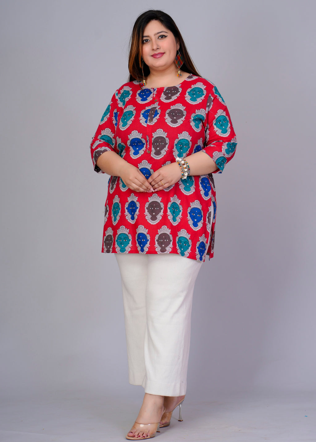 Red Abstract Figurine Short Kurti