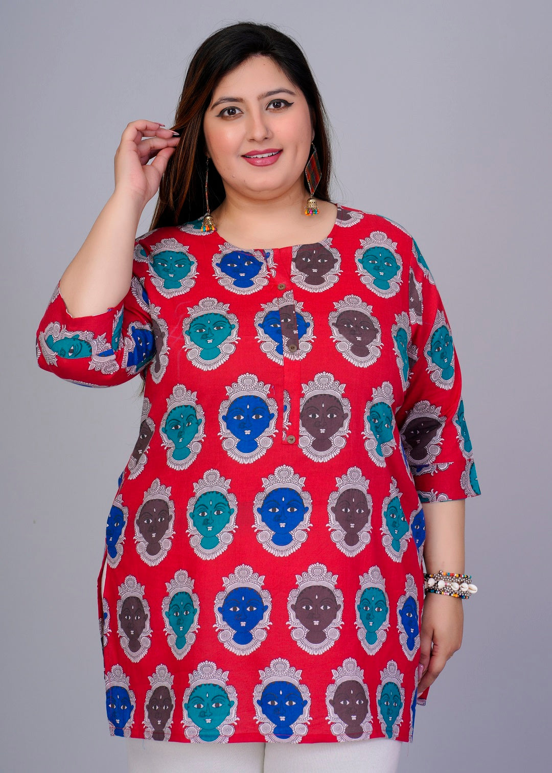 Red Abstract Figurine Short Kurti