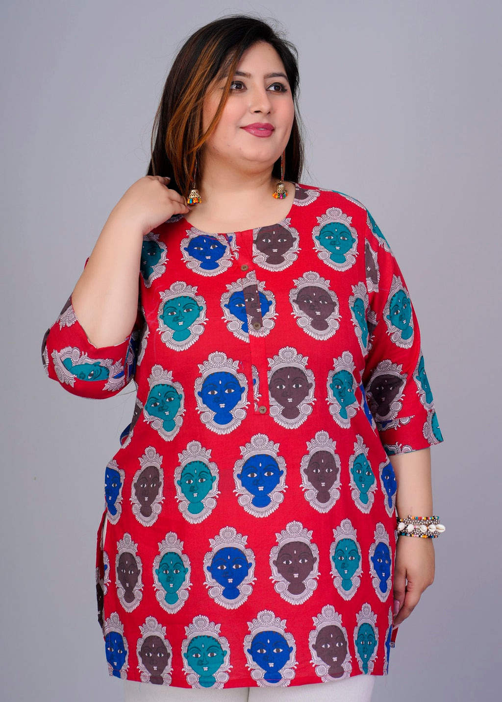 Red Abstract Figurine Short Kurti