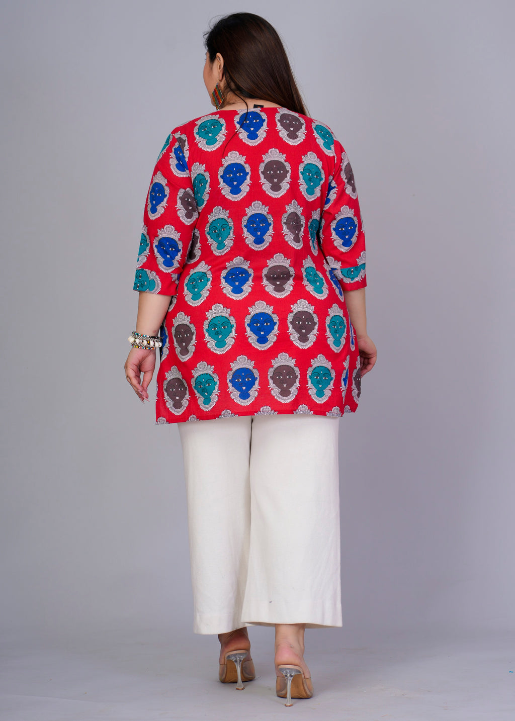 Red Abstract Figurine Short Kurti