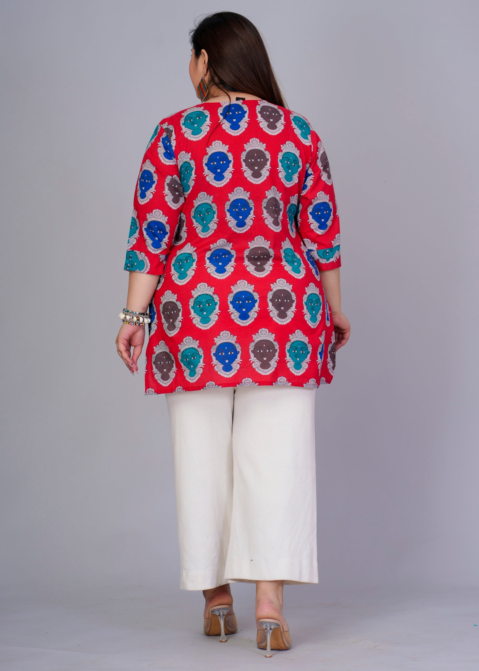 Red Abstract Figurine Short Kurti