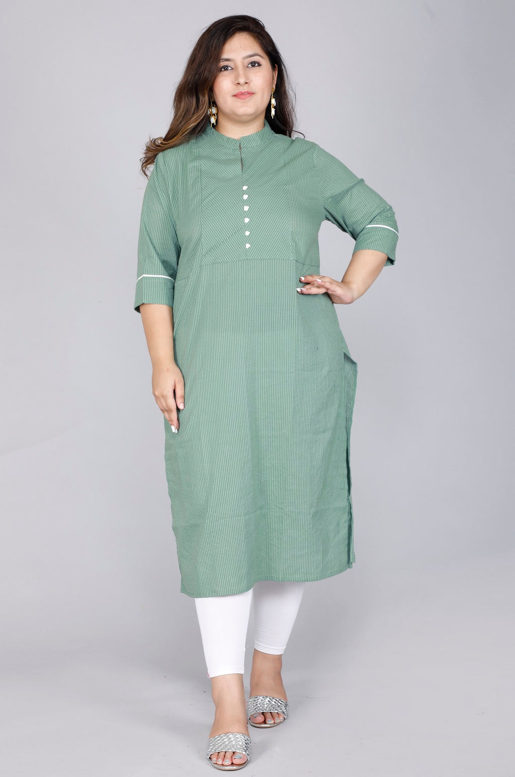 Sage Green Pinstripe Straight Kurti