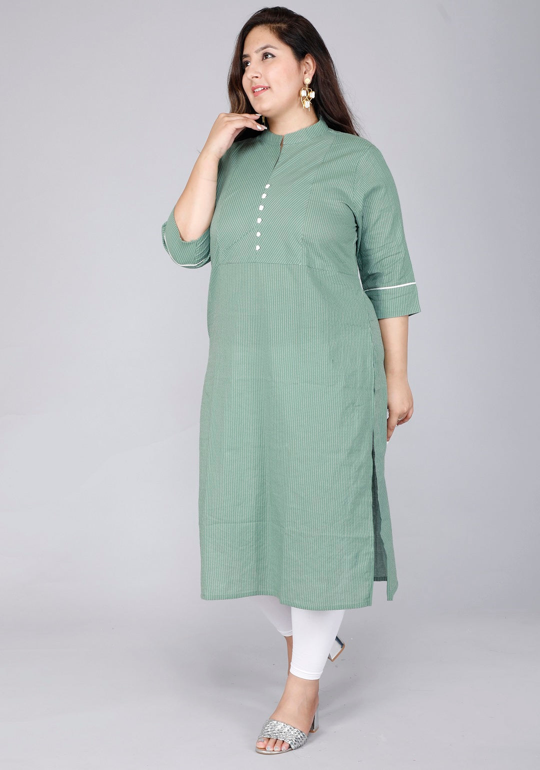 Sage Green Pinstripe Straight Kurti
