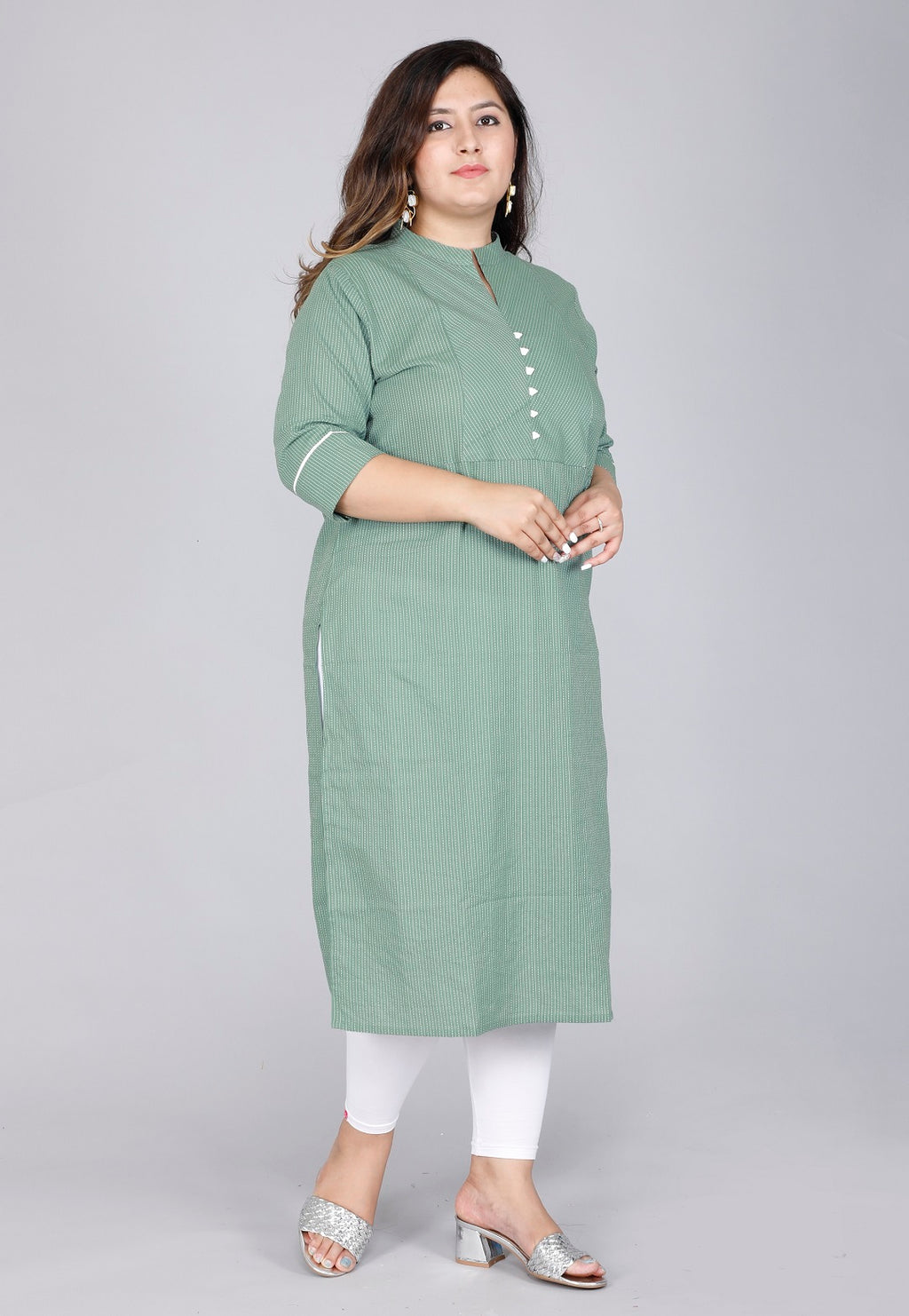 Sage Green Pinstripe Straight Kurti