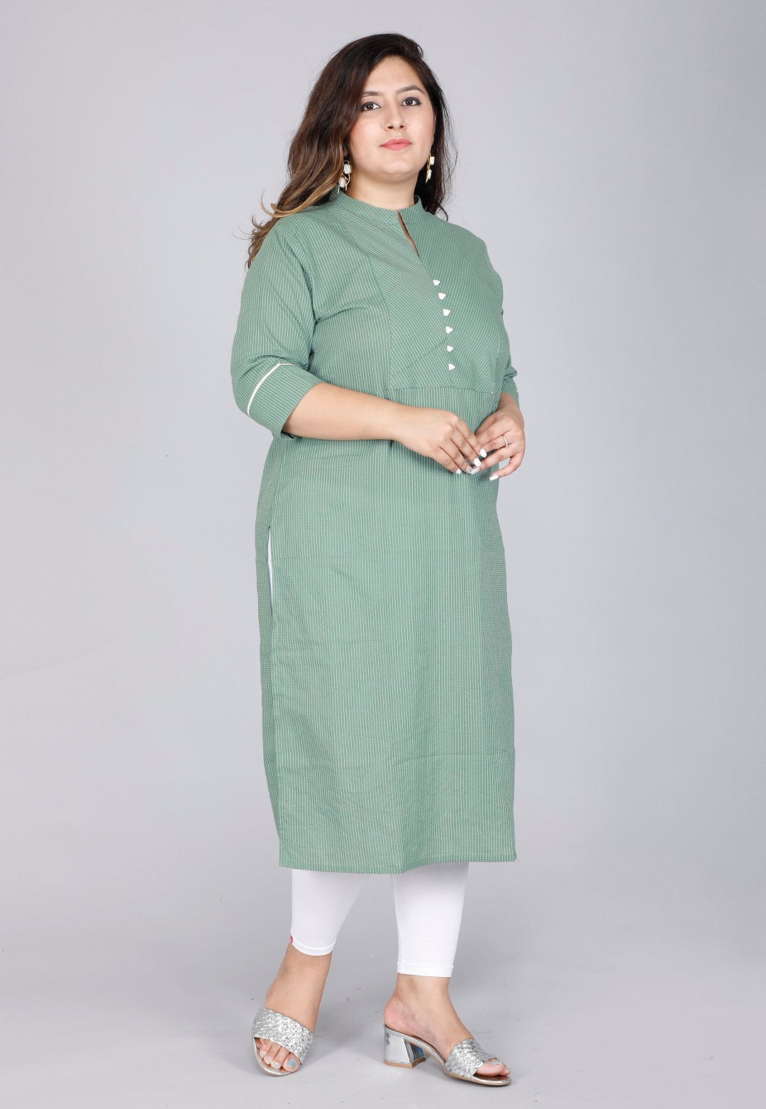 Sage Green Pinstripe Straight Kurti