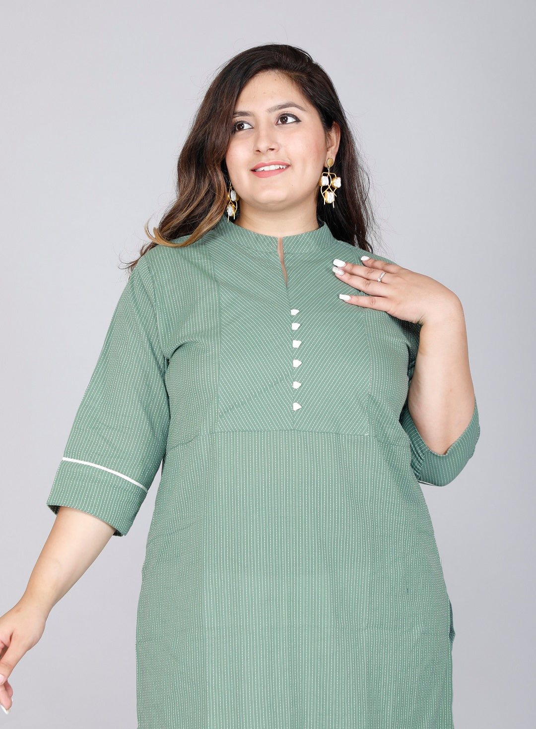 Sage Green Pinstripe Straight Kurti