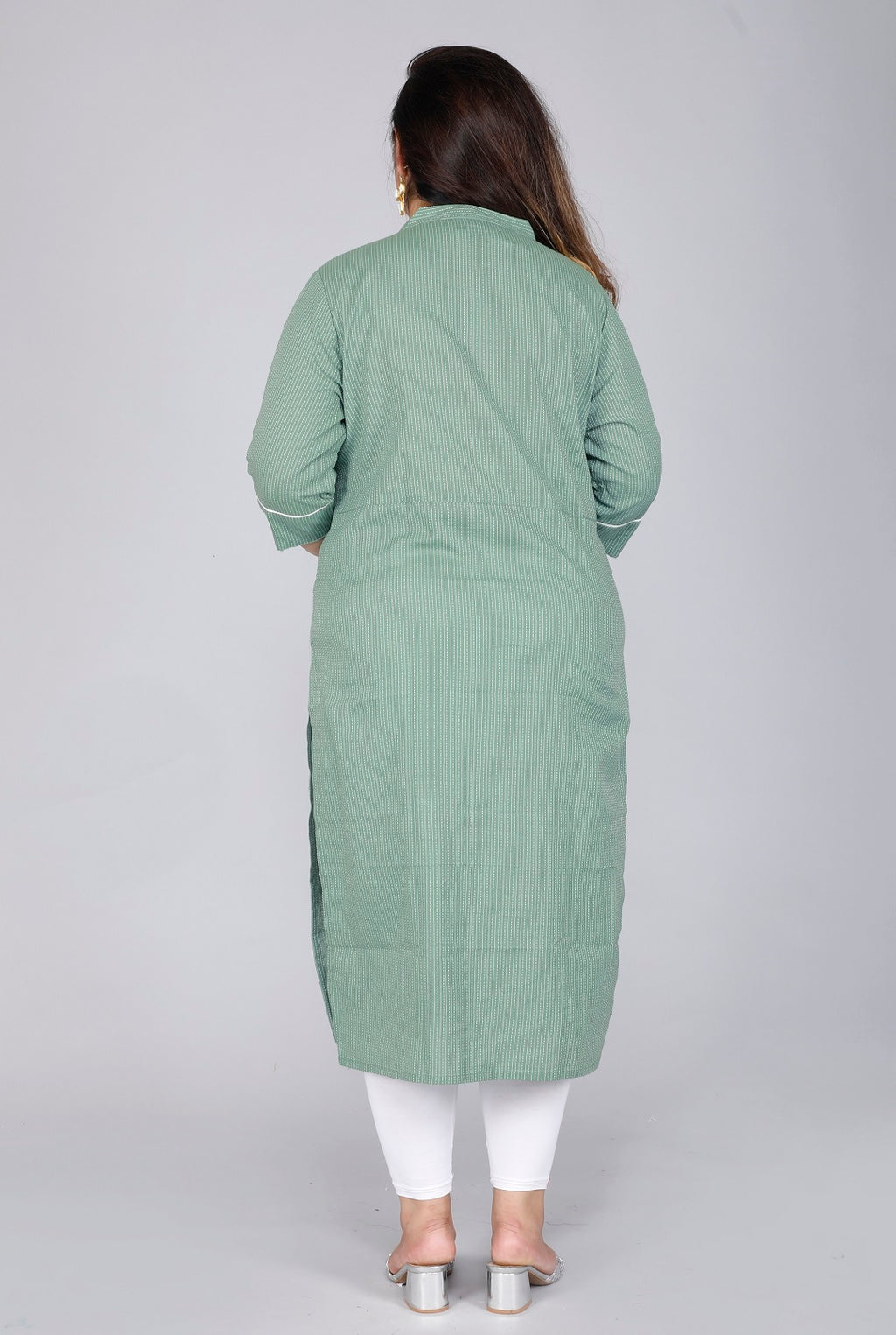 Sage Green Pinstripe Straight Kurti