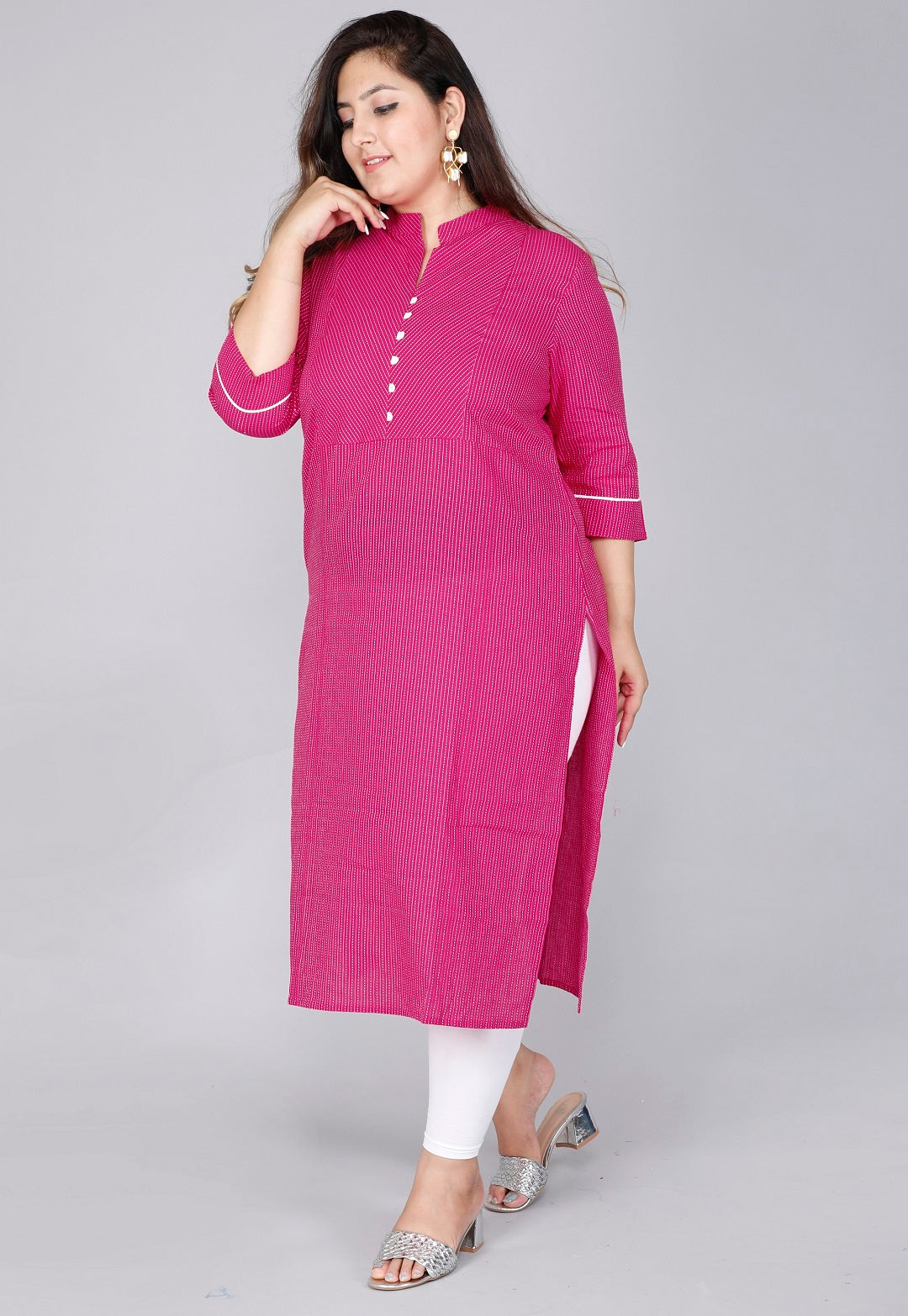 Rani Pink Pinstripe Straight Kurti