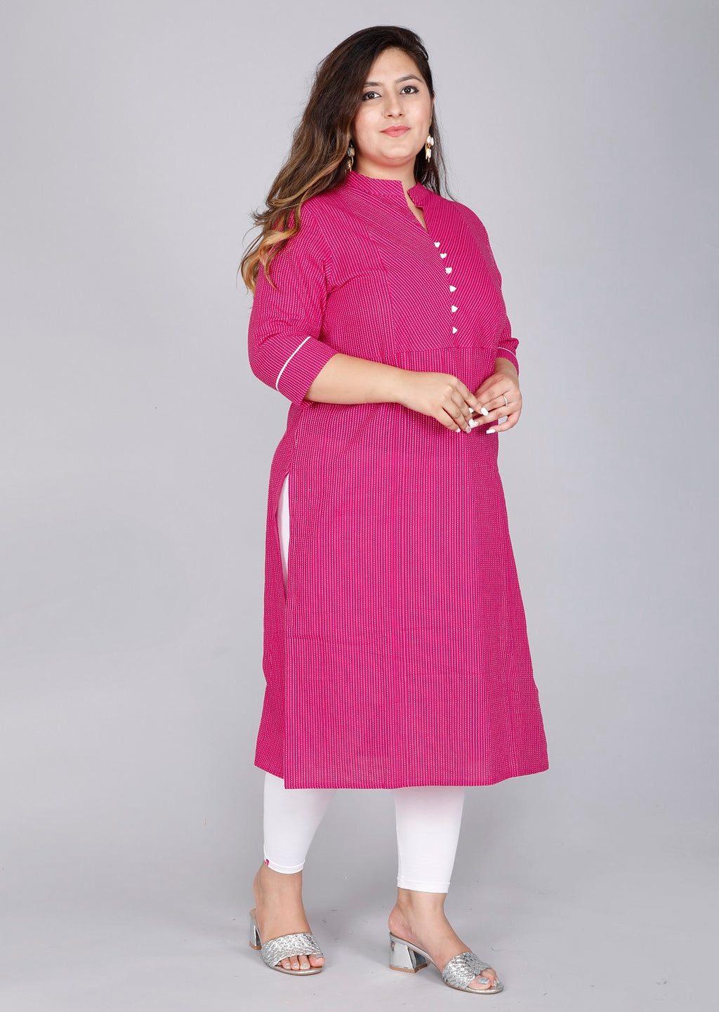 Rani Pink Pinstripe Straight Kurti