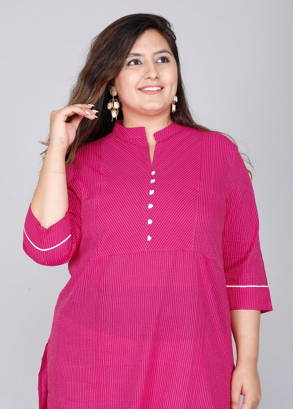 Rani Pink Pinstripe Straight Kurti