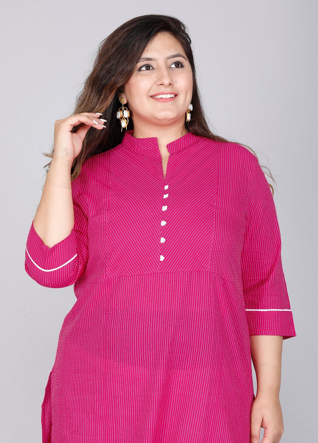 Rani Pink Pinstripe Straight Kurti