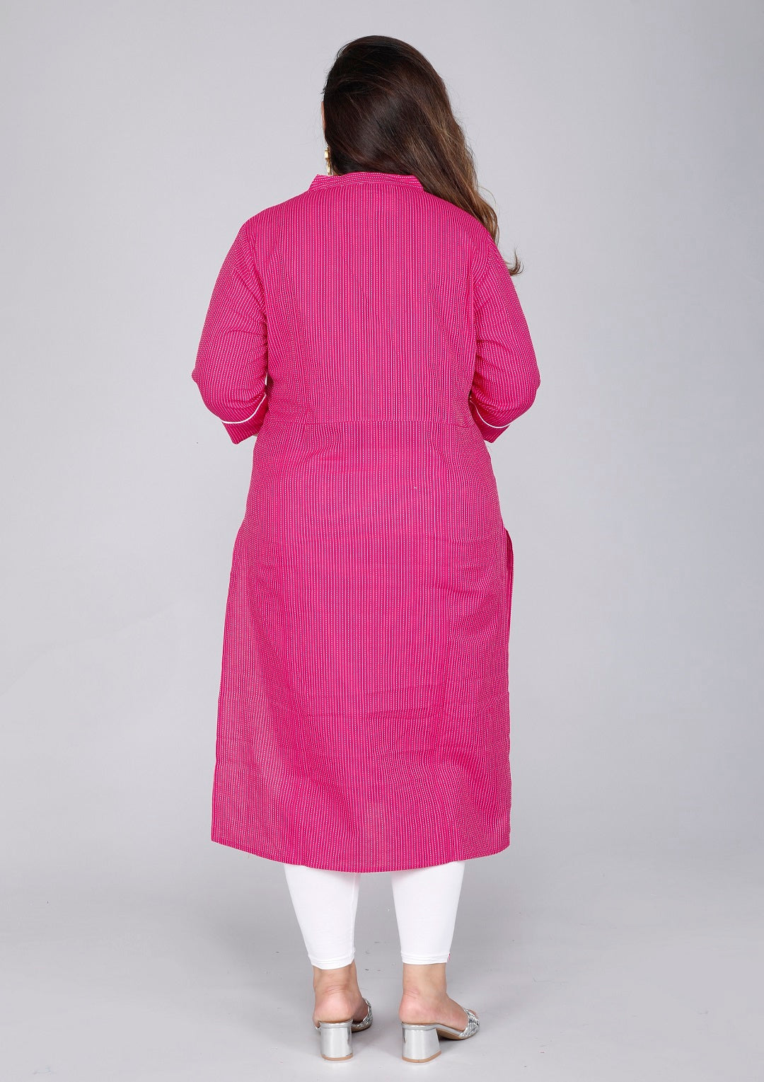 Rani Pink Pinstripe Straight Kurti