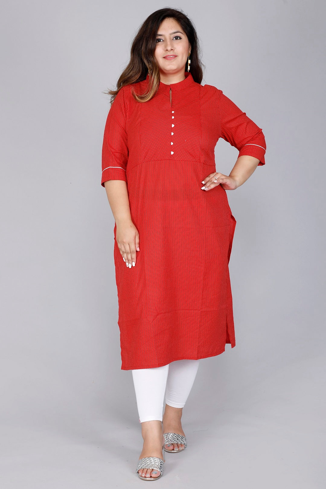 Red Vertical Stripe Straight Kurta