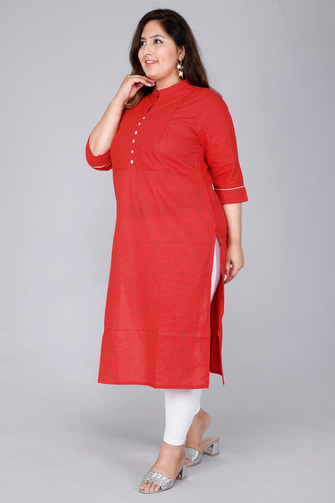 Red Vertical Stripe Straight Kurta
