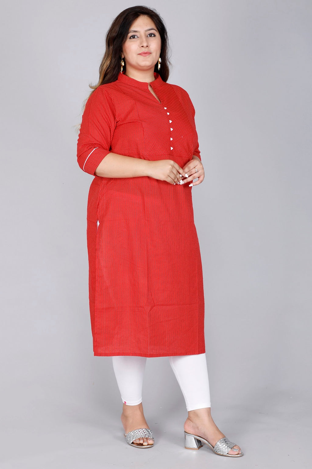 Red Vertical Stripe Straight Kurta