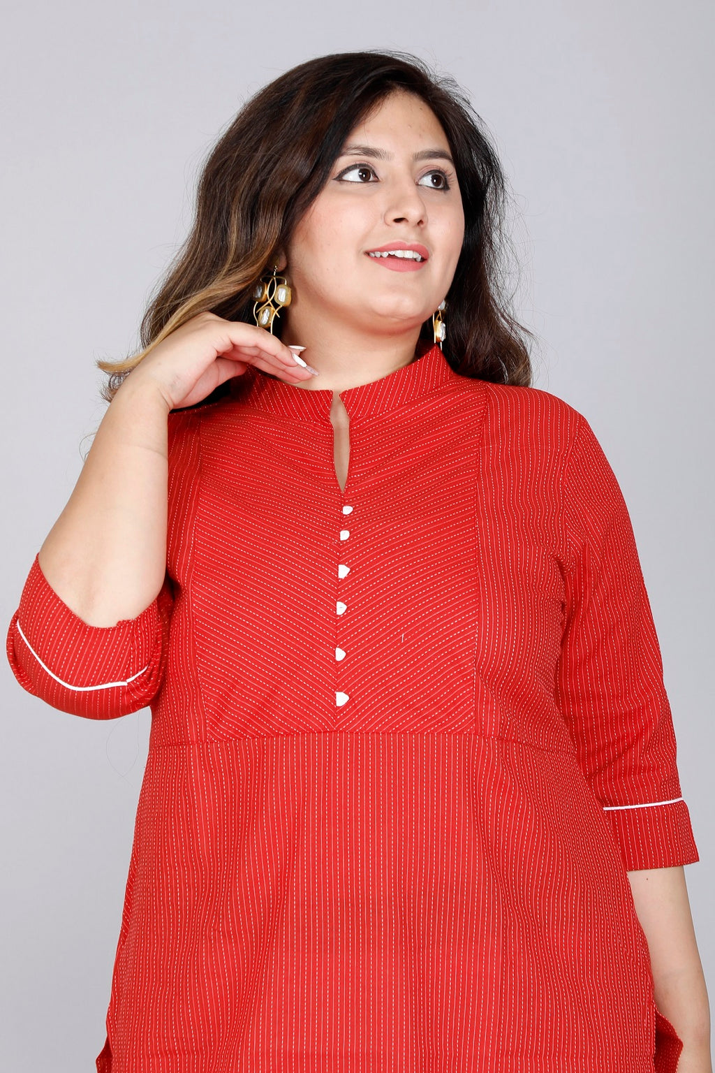 Red Vertical Stripe Straight Kurta