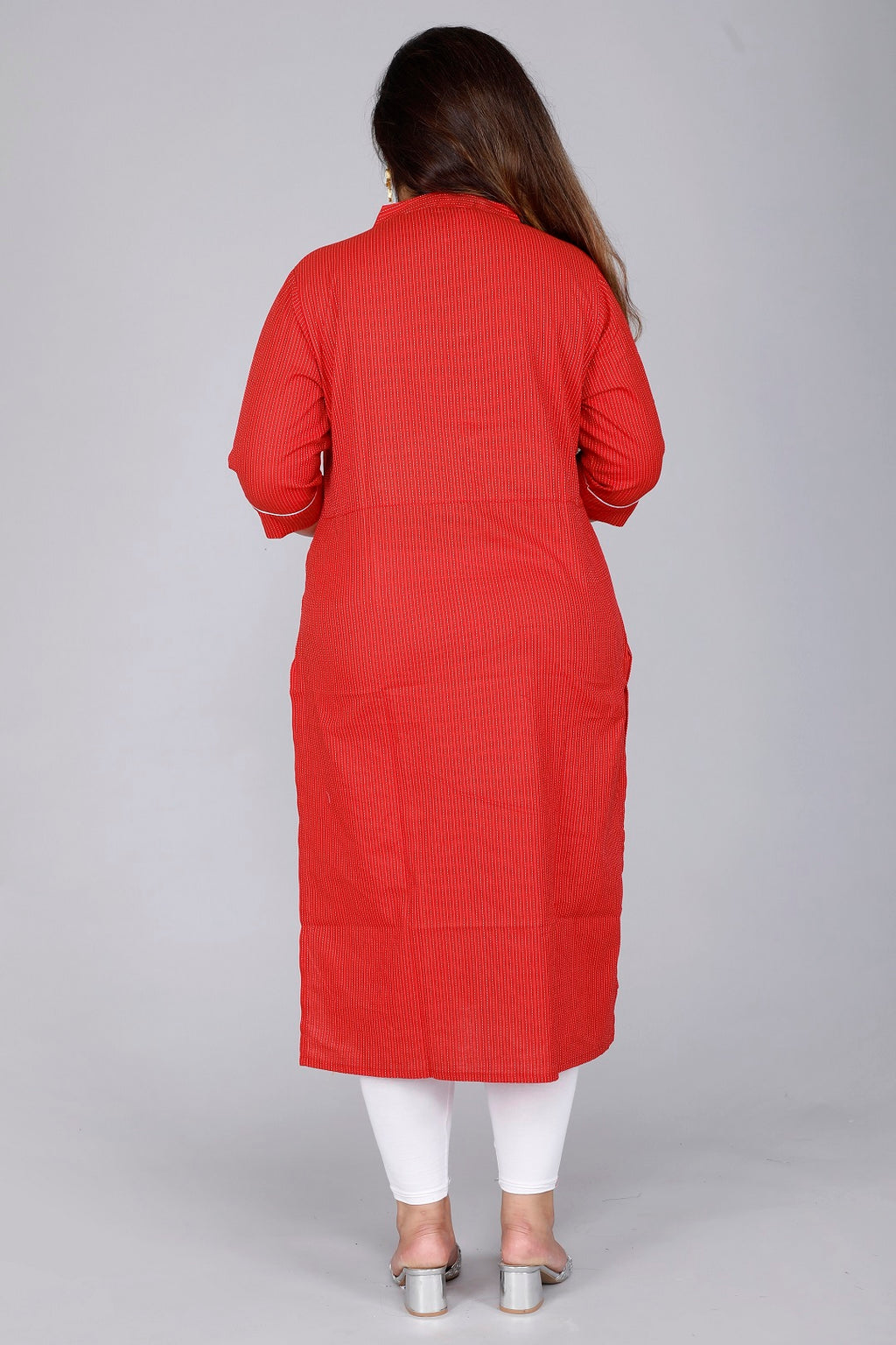 Red Vertical Stripe Straight Kurta
