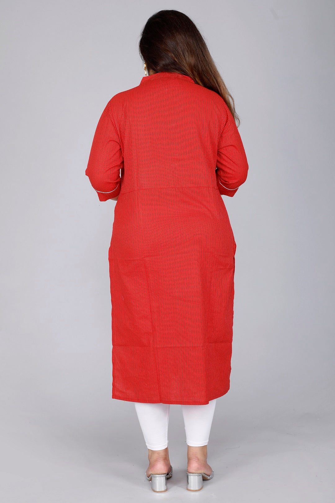 Red Vertical Stripe Straight Kurta