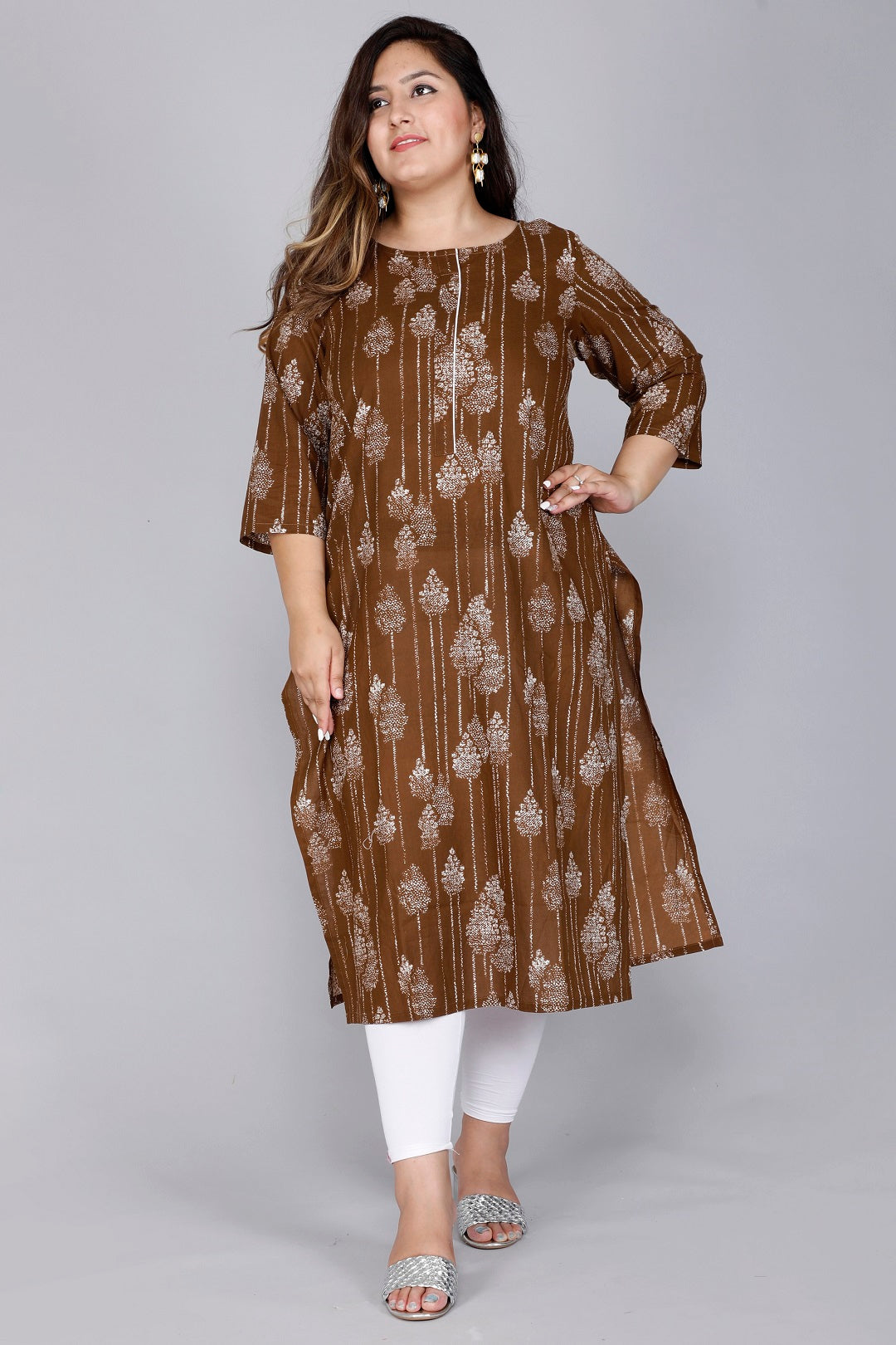 Paisley Foil Print Straight Kurta