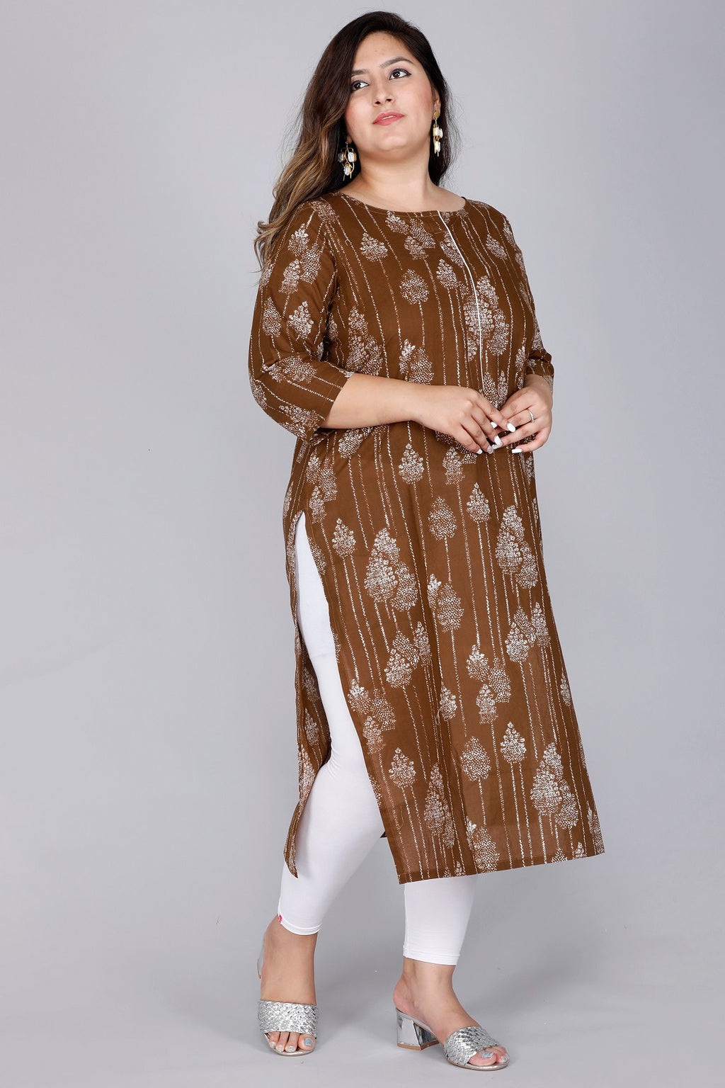 Paisley Foil Print Straight Kurta