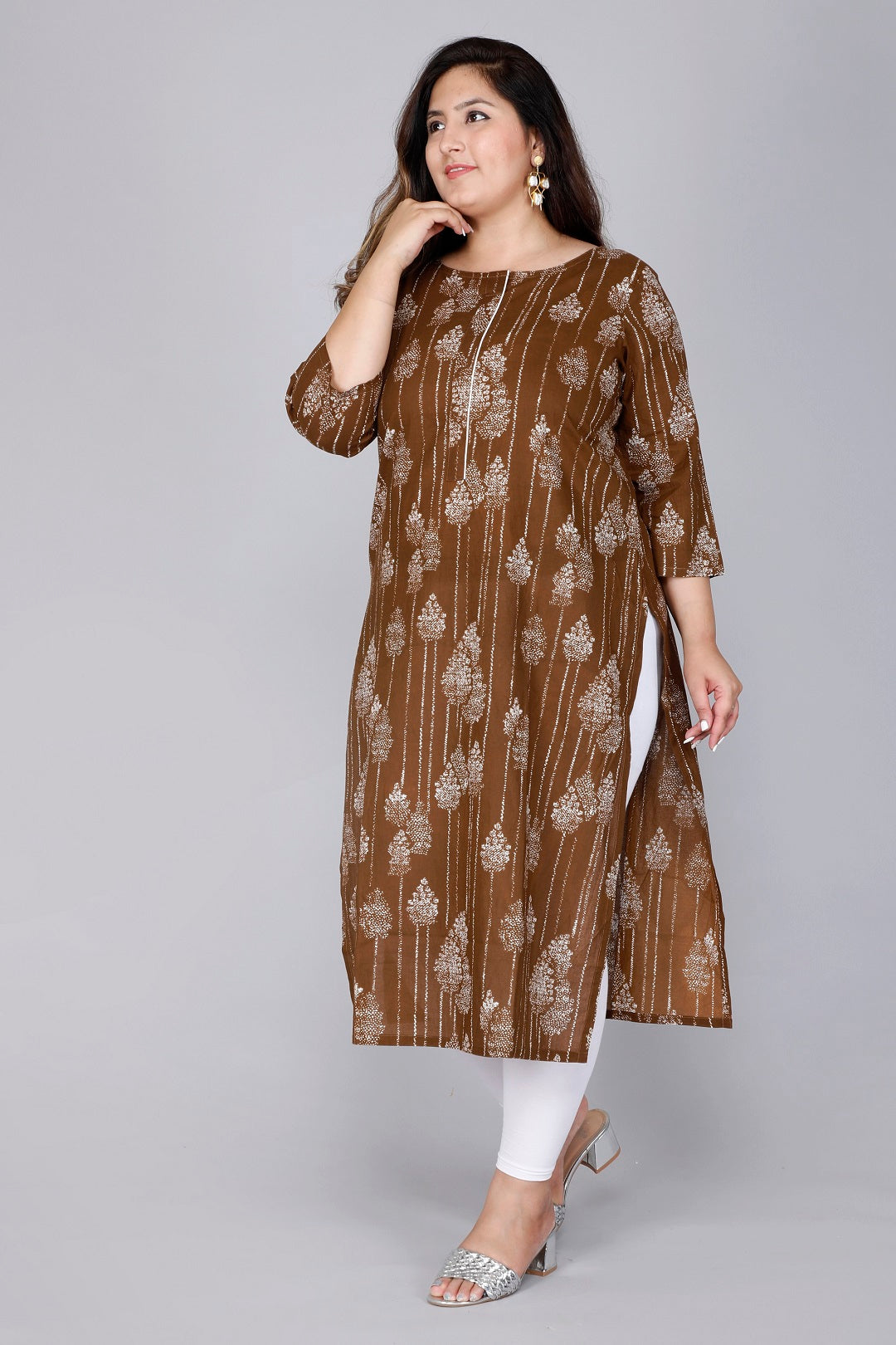 Paisley Foil Print Straight Kurta