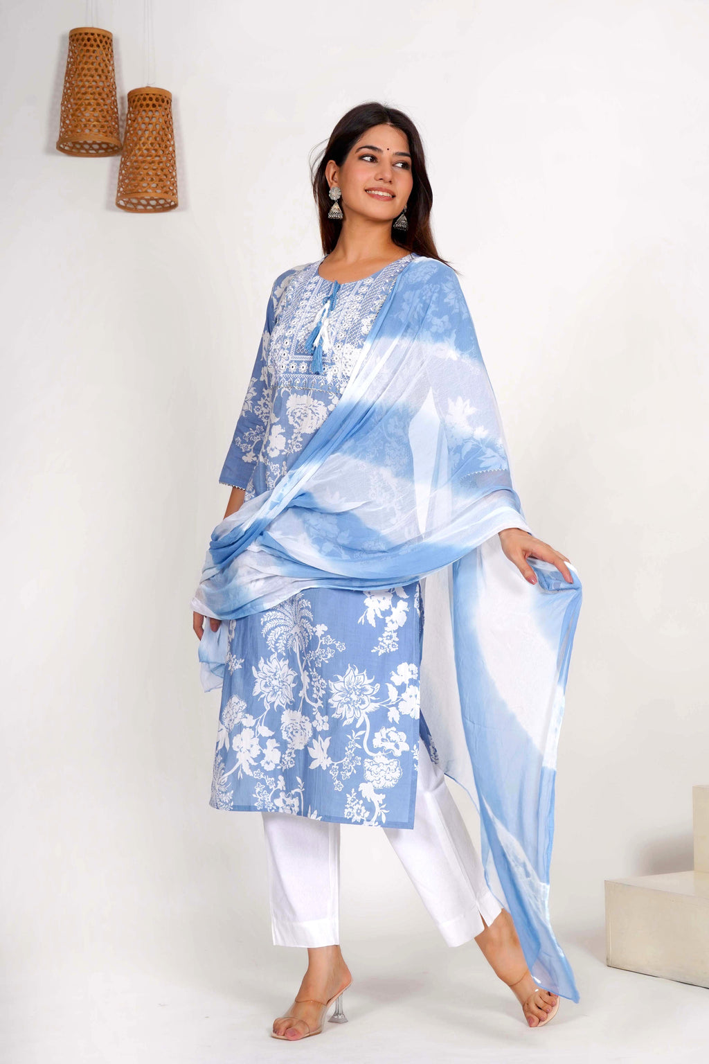 Sky Blue Shadow Dupatta Set