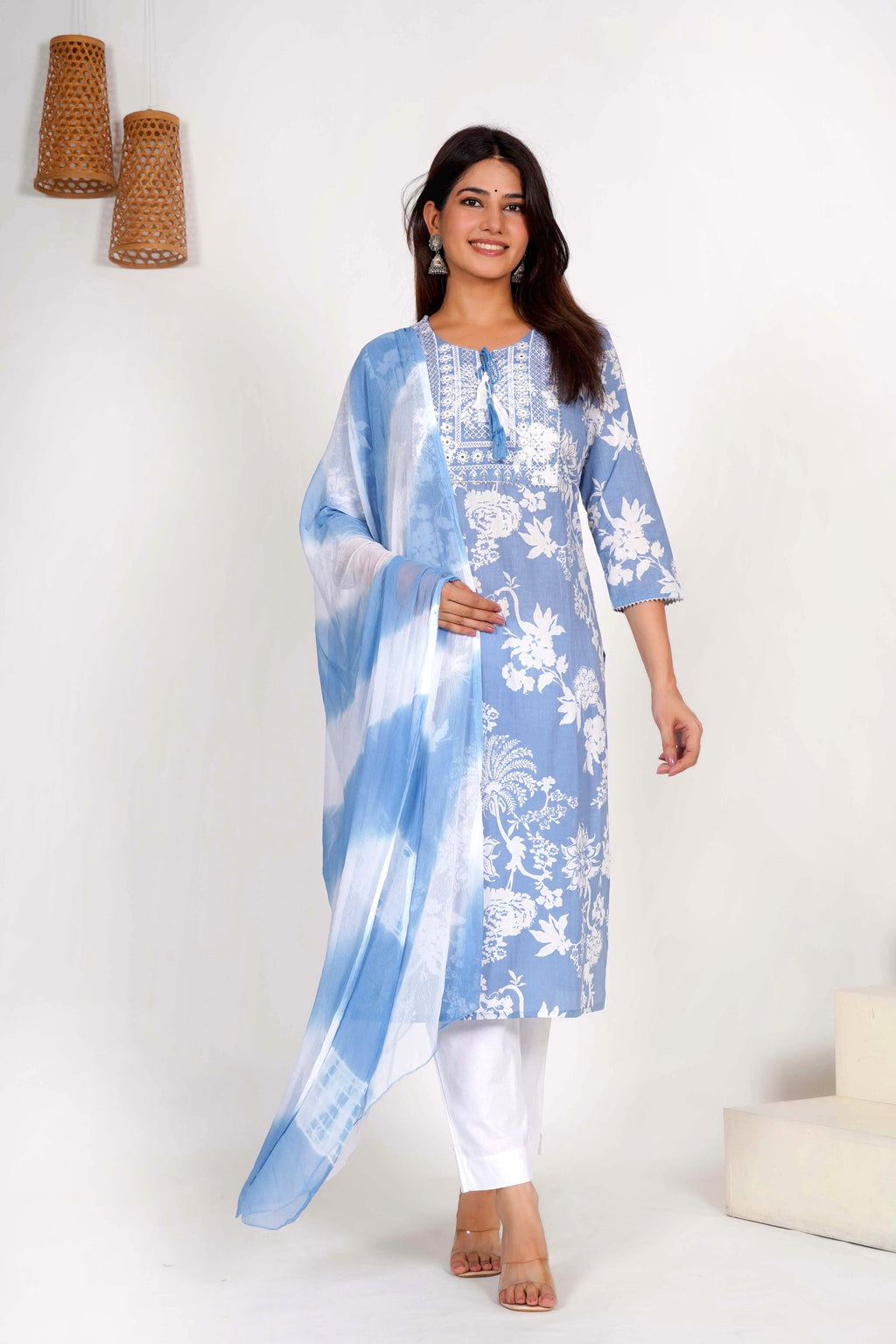Sky Blue Shadow Dupatta Set