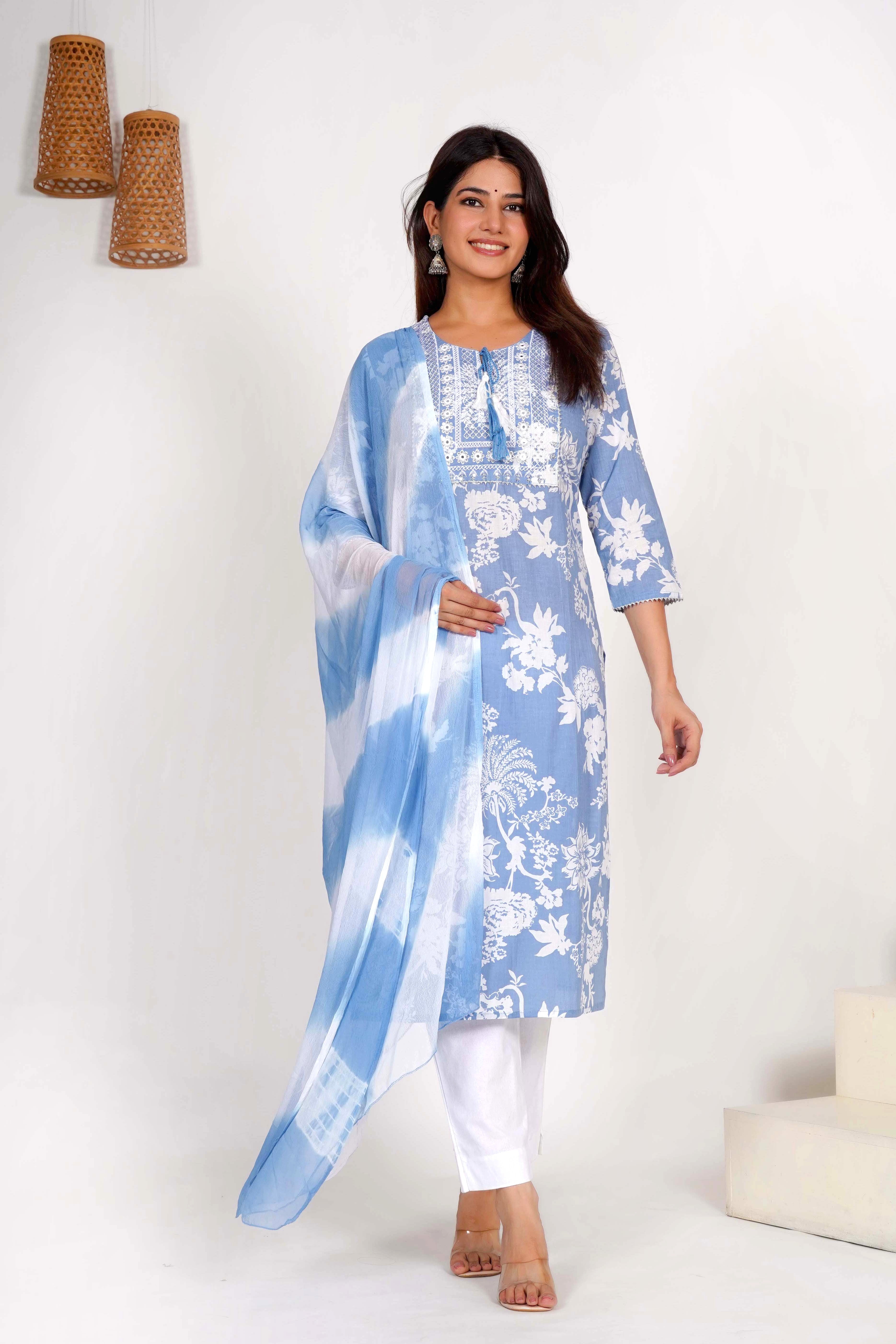 Sky Blue Shadow Dupatta Set