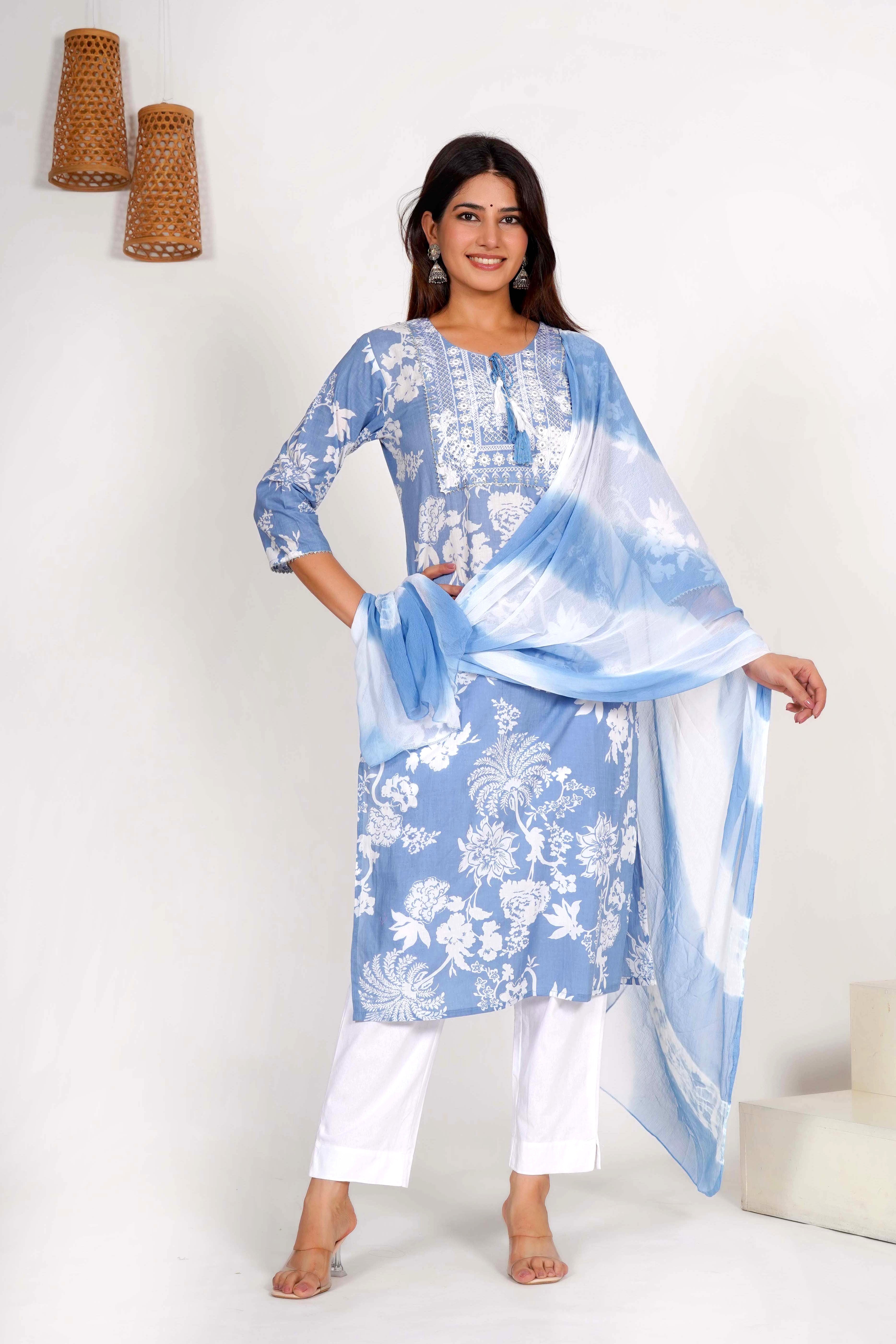 Sky Blue Shadow Dupatta Set