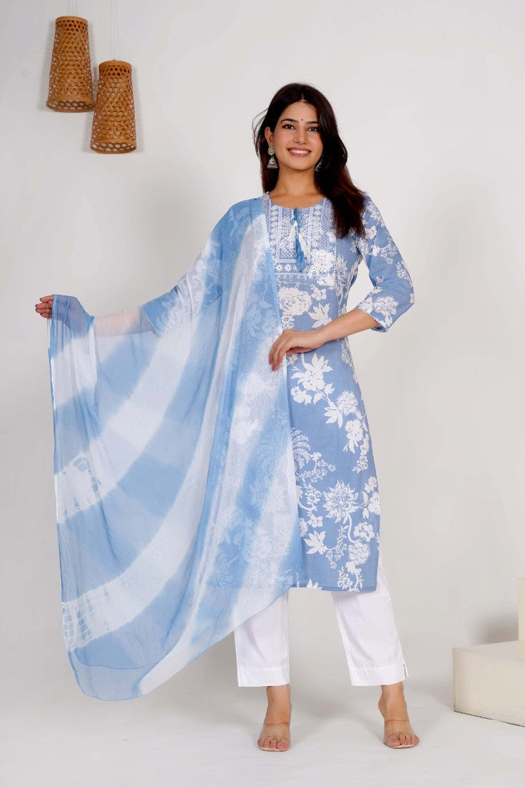 Sky Blue Shadow Dupatta Set