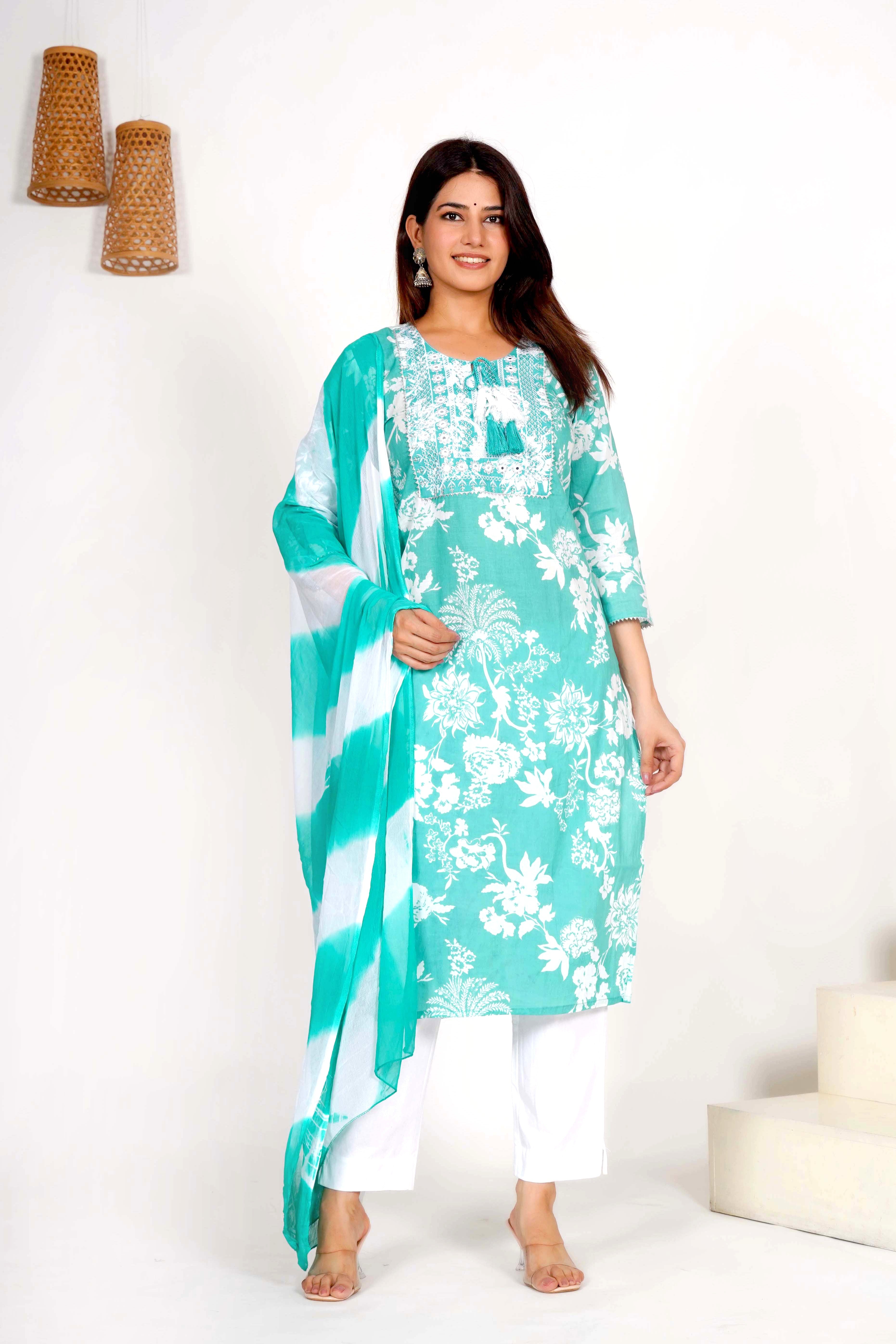 Mint Breeze Dupatta Set