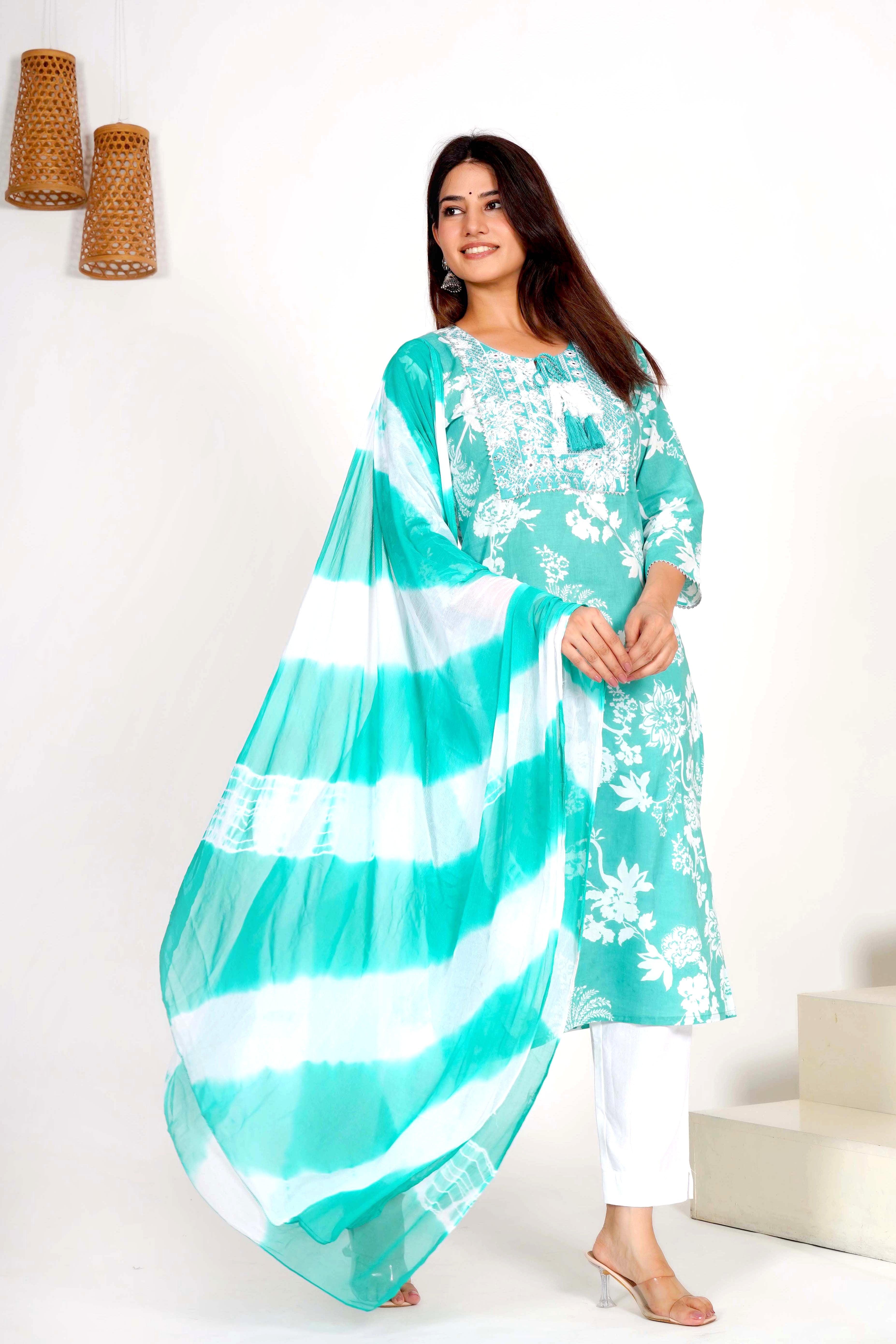Mint Breeze Dupatta Set