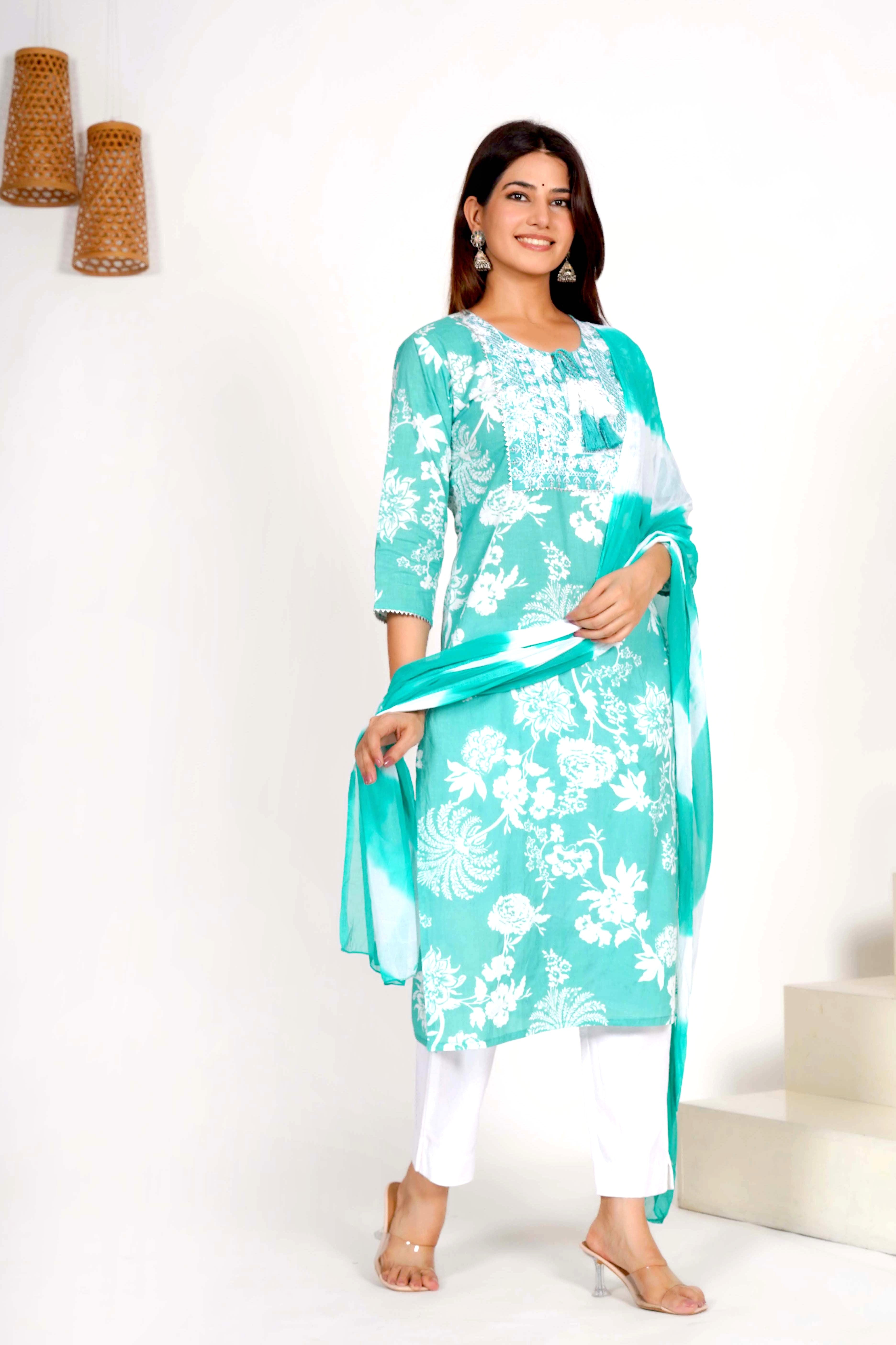 Mint Breeze Dupatta Set