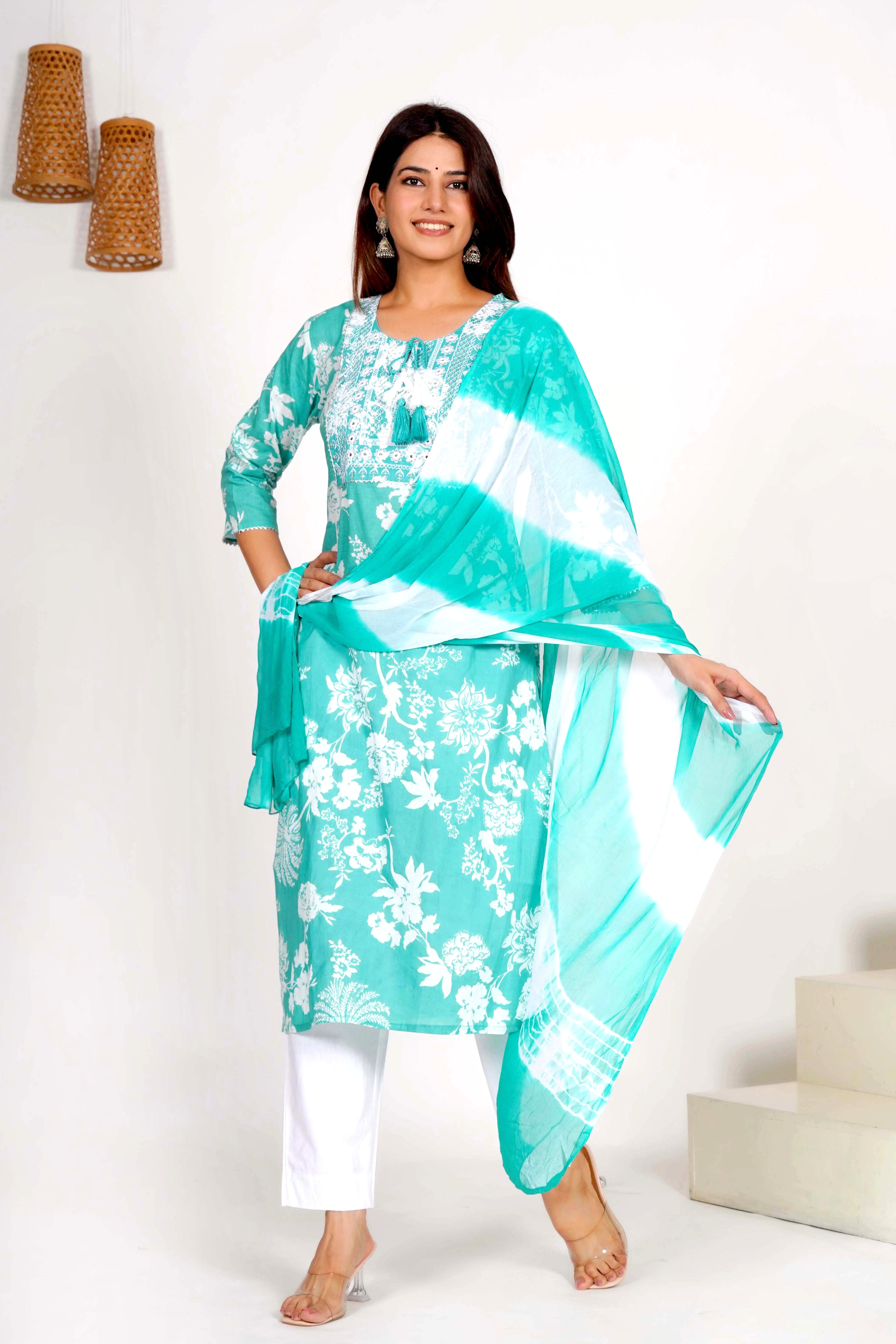 Mint Breeze Dupatta Set