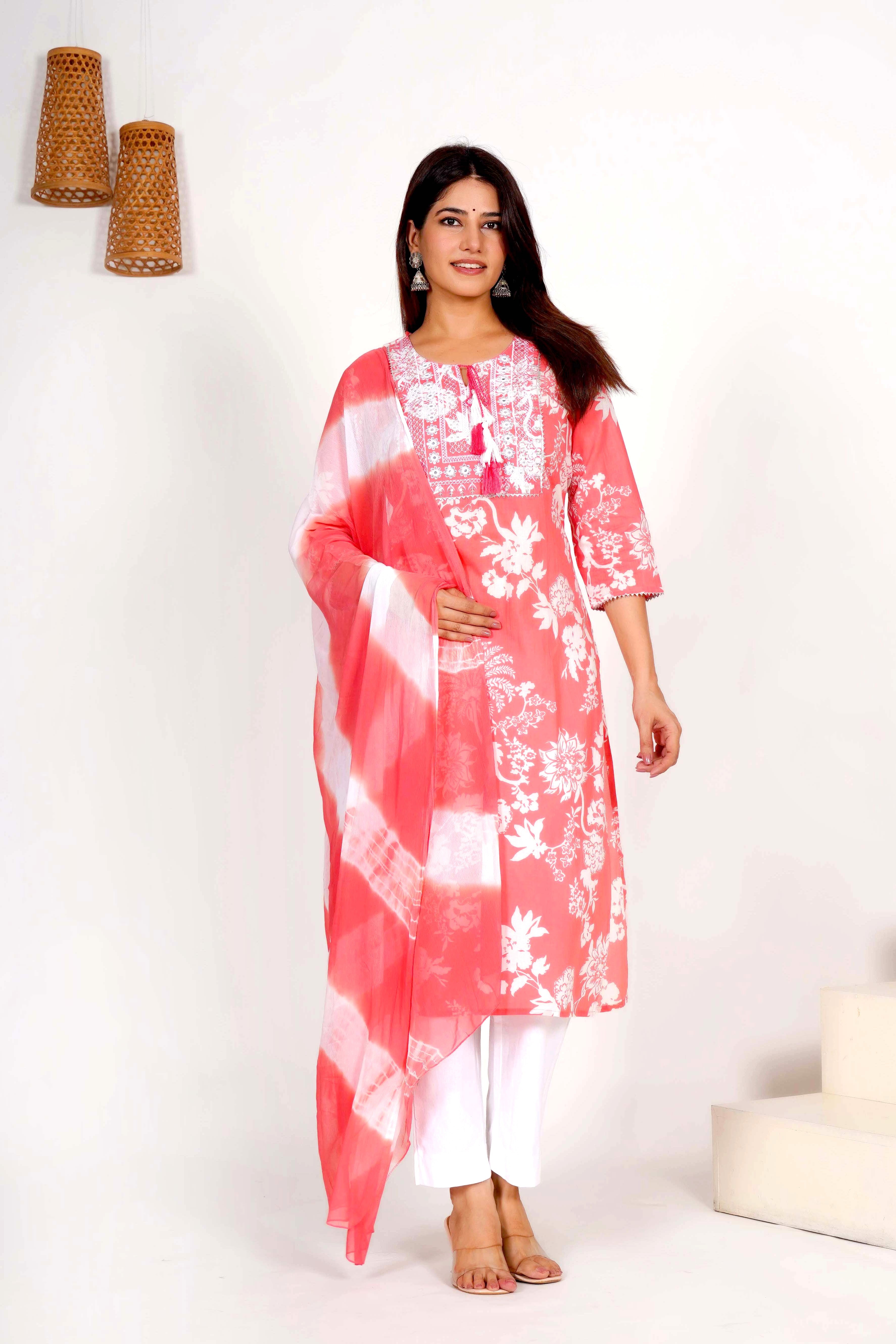 Flamingo Floral Dupatta Set