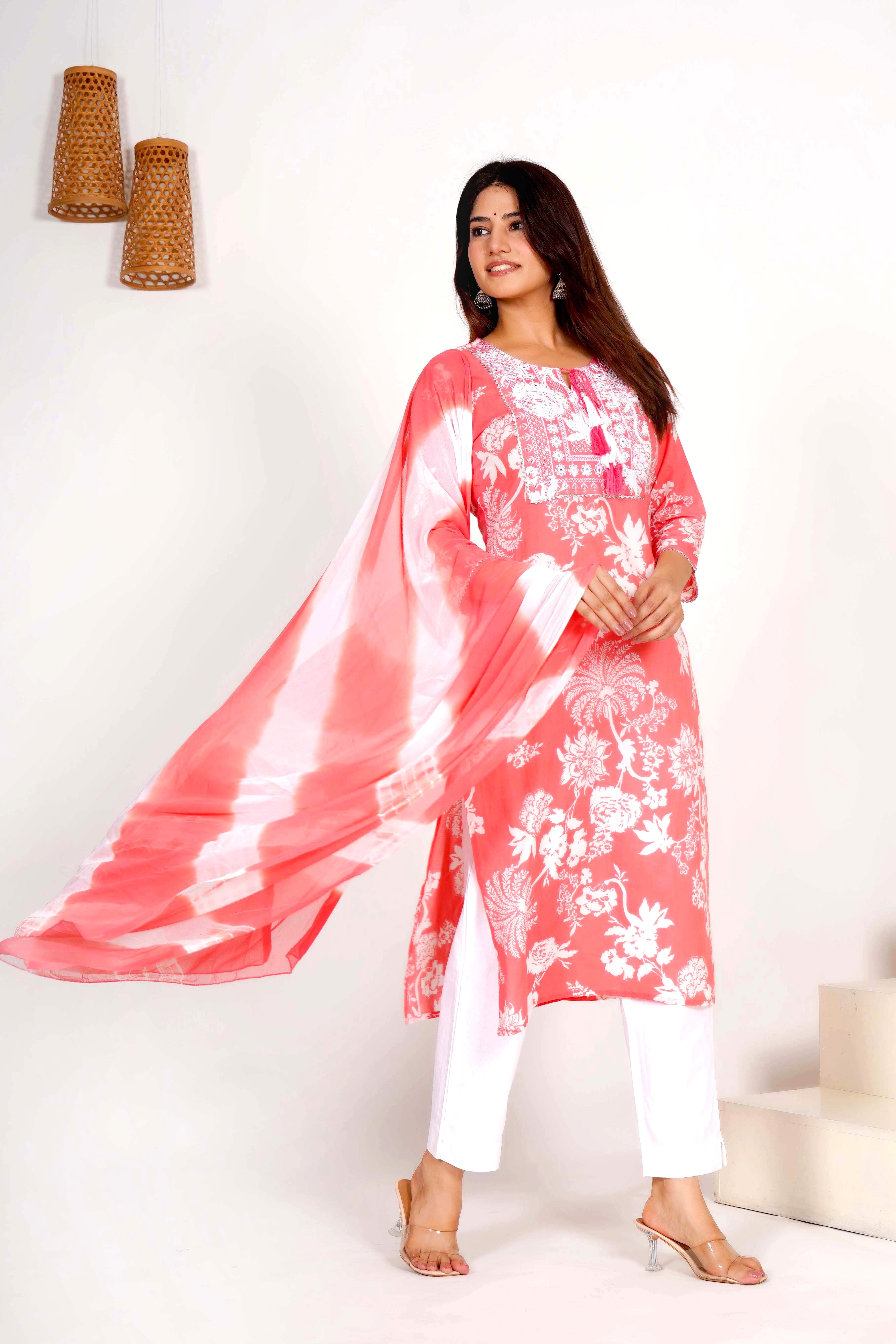 Flamingo Floral Dupatta Set