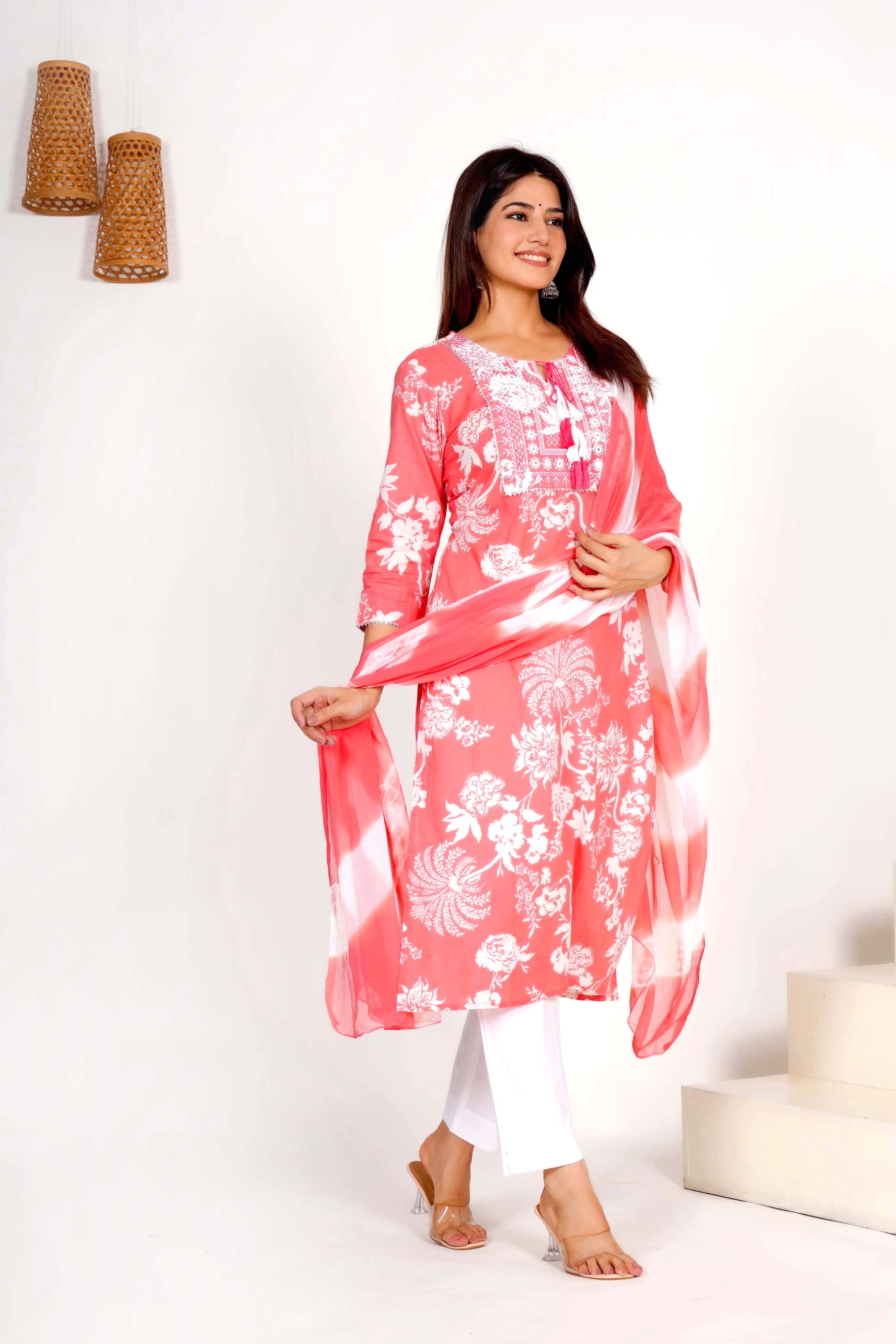Flamingo Floral Dupatta Set