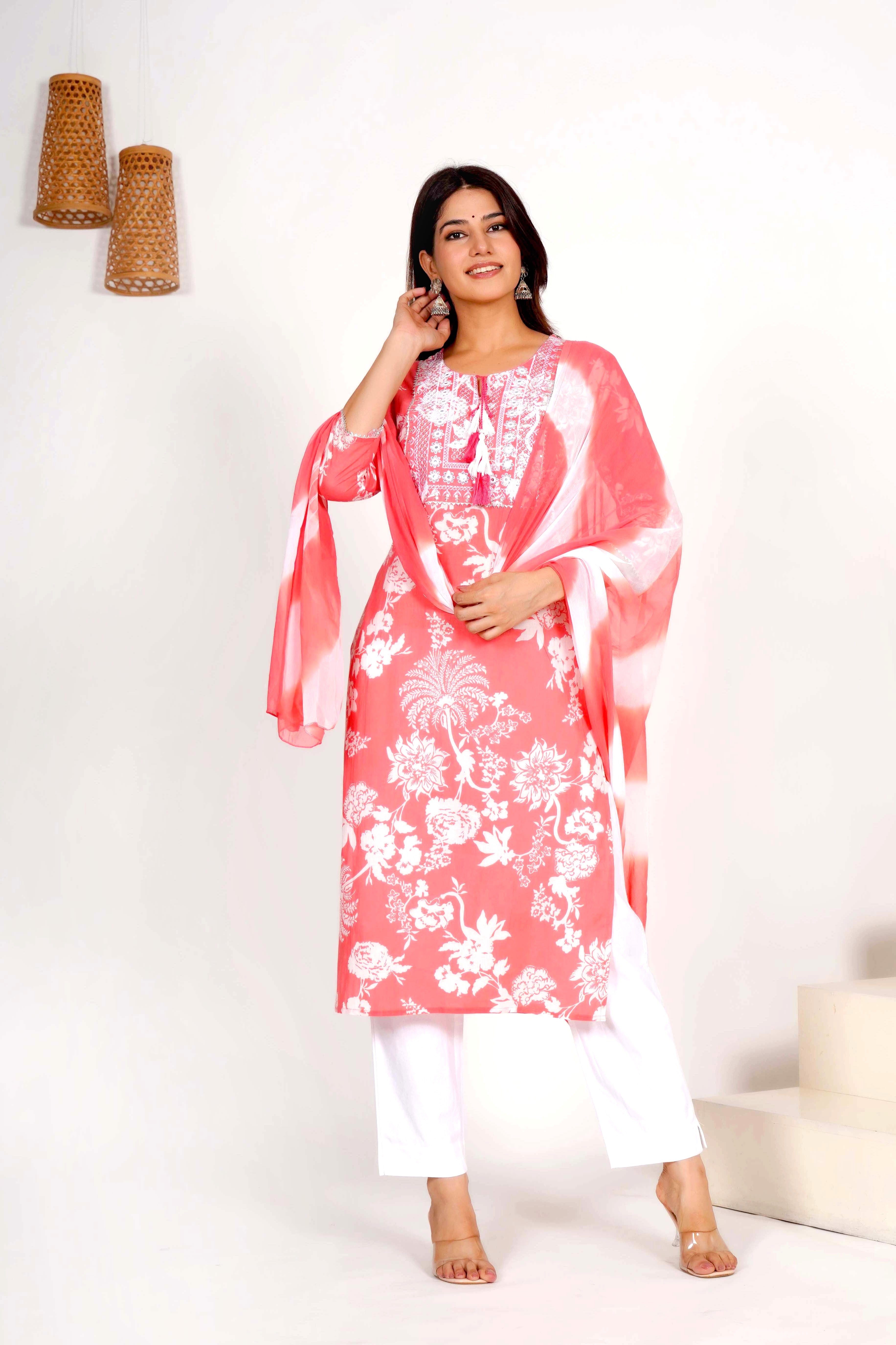 Flamingo Floral Dupatta Set