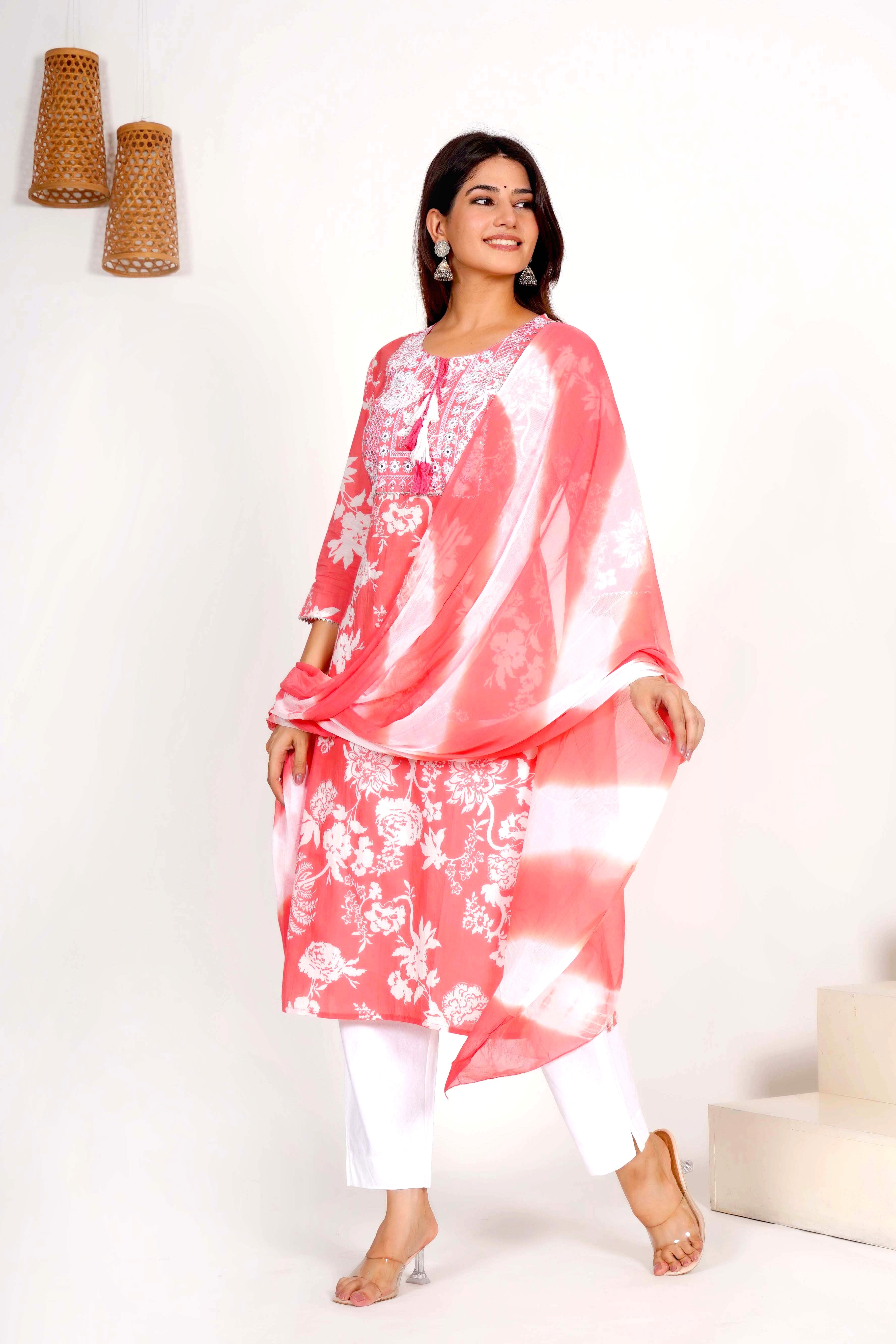 Flamingo Floral Dupatta Set