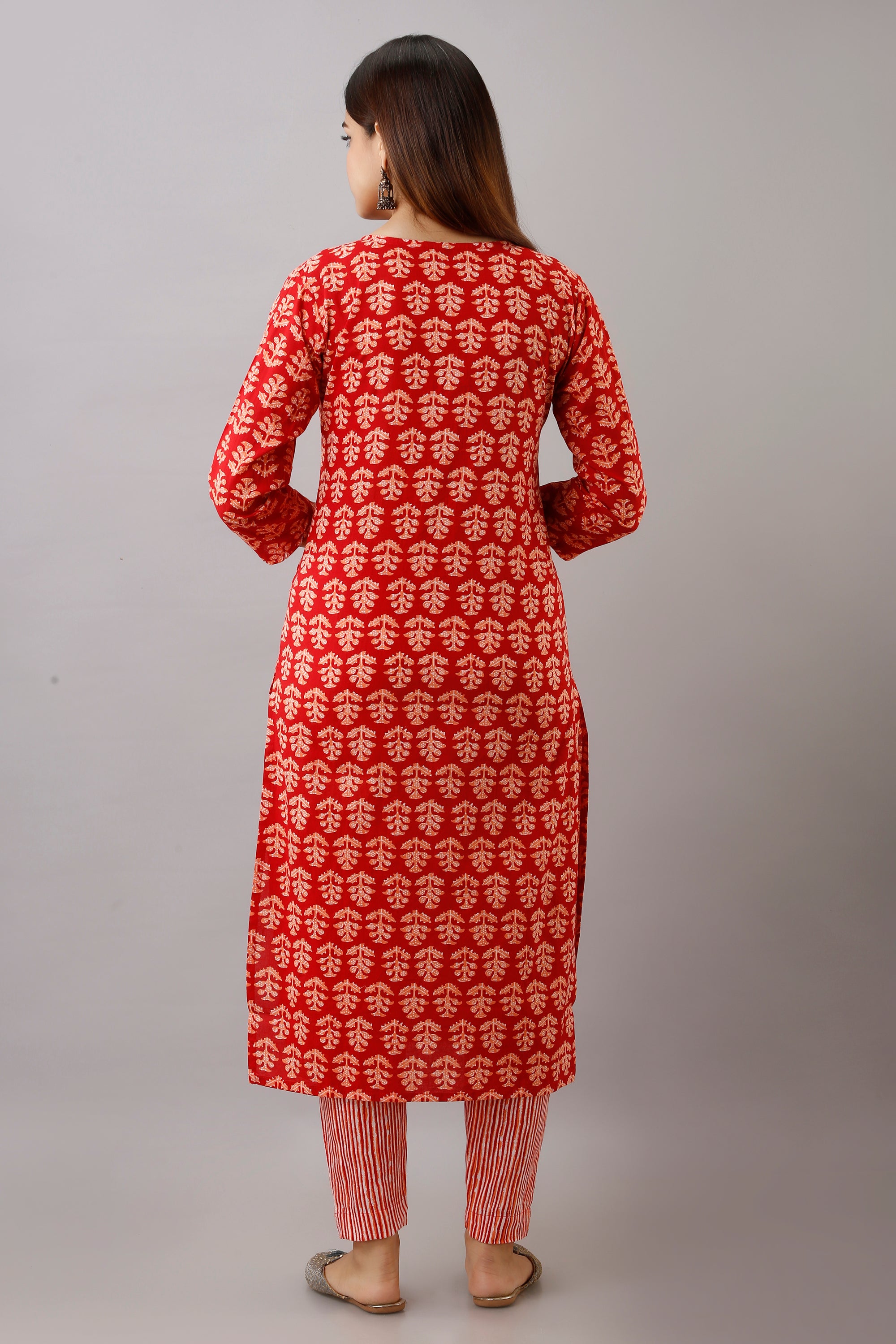 Red Motif Print Dupatta Set