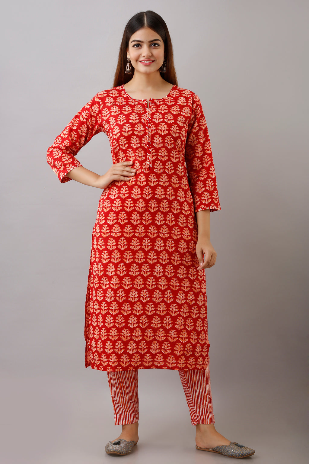 Red Motif Print Dupatta Set