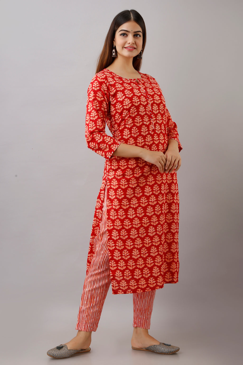 Red Motif Print Dupatta Set
