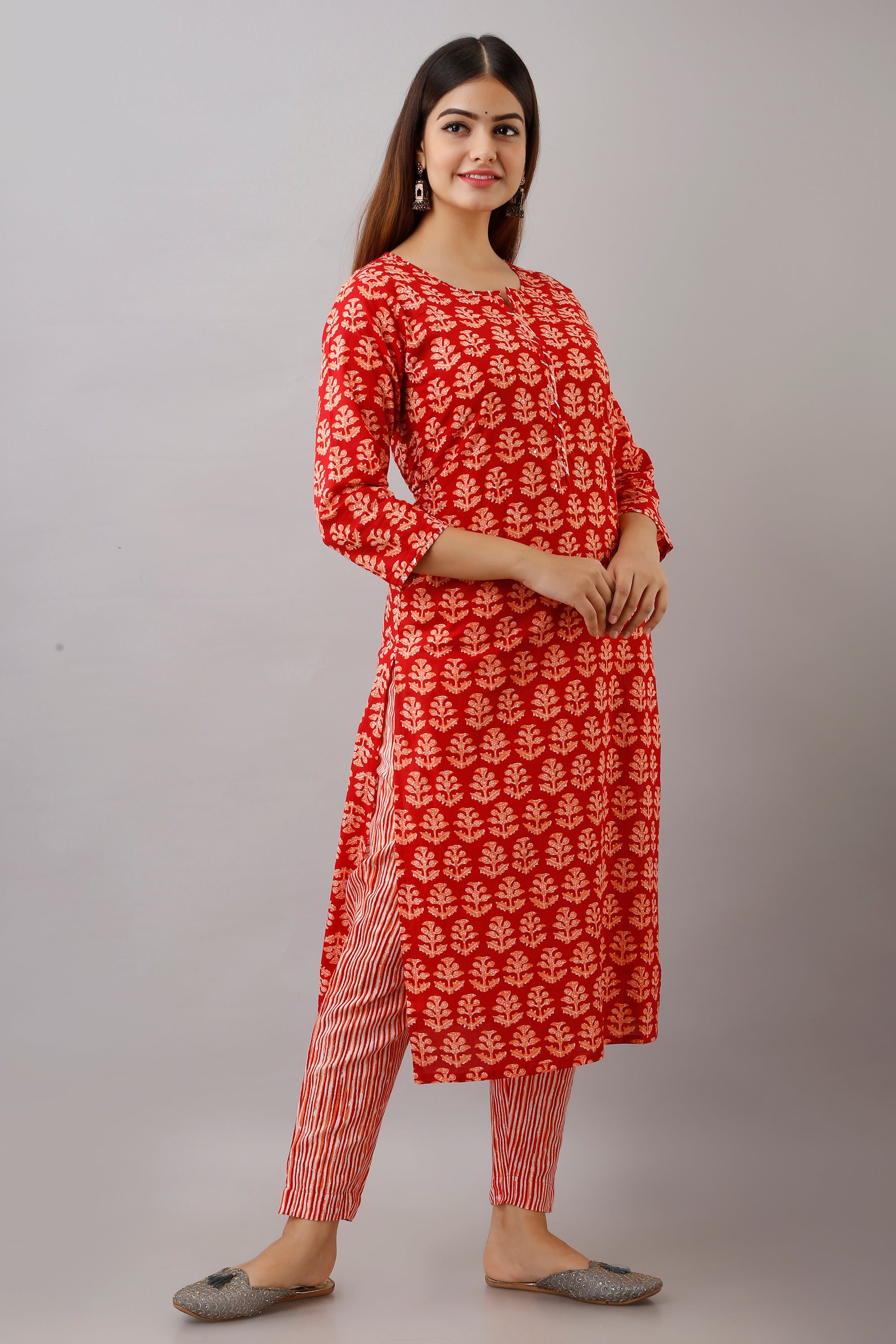 Red Motif Print Dupatta Set