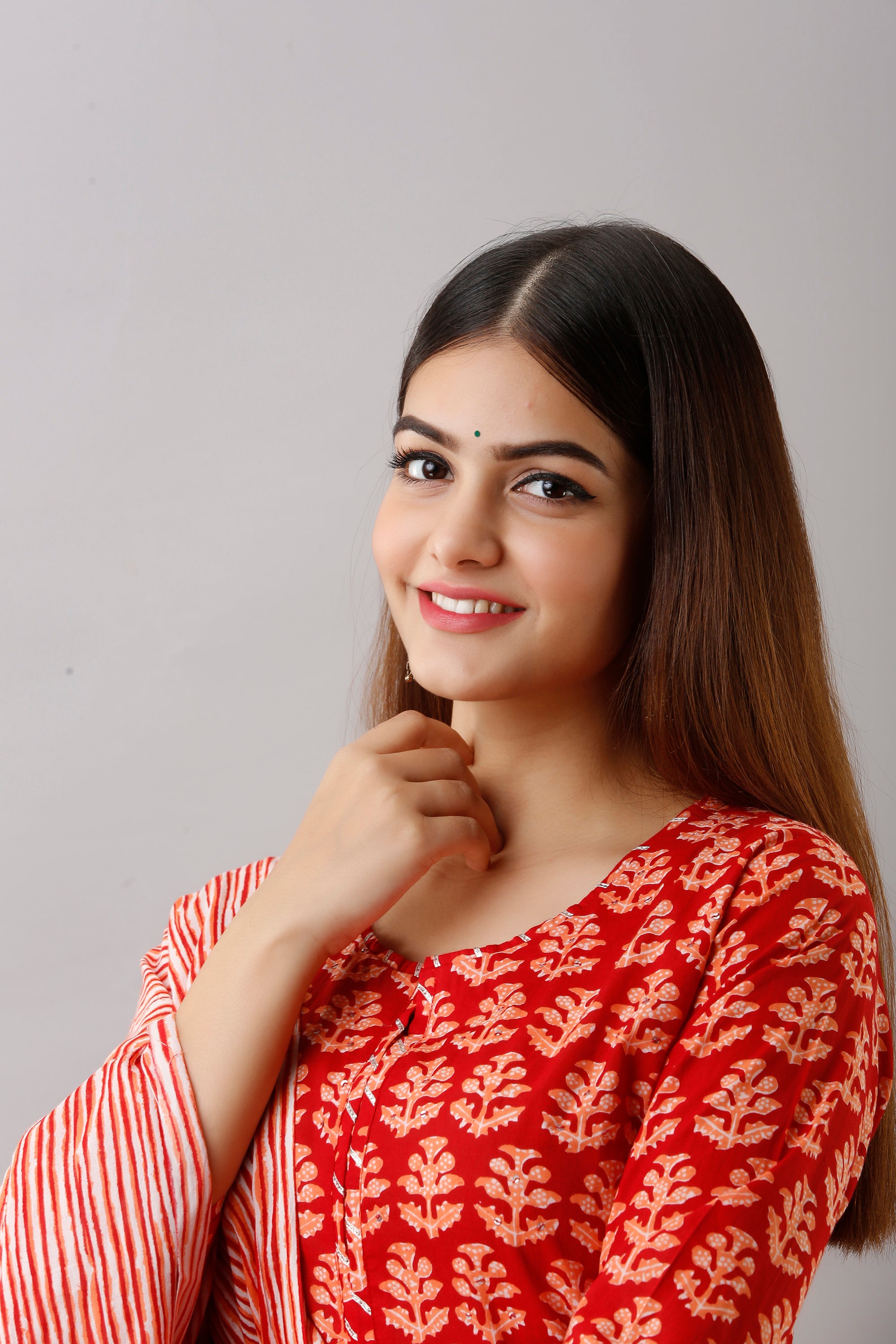 Red Motif Print Dupatta Set