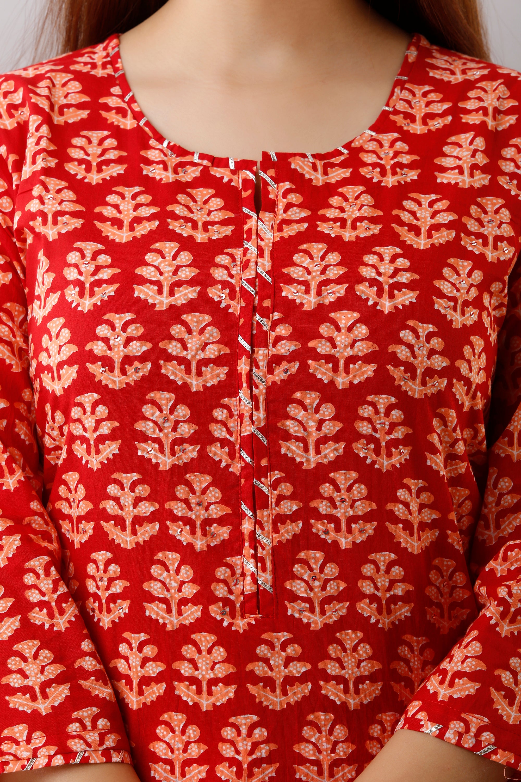 Red Motif Print Dupatta Set