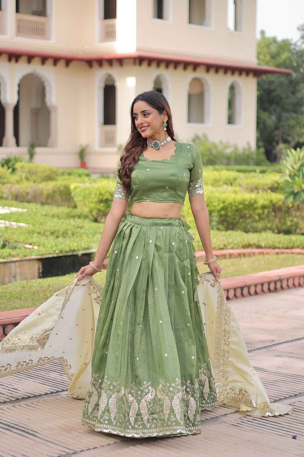 Georgette or Art Silk Lehenga Choli with Jari Embroidery.