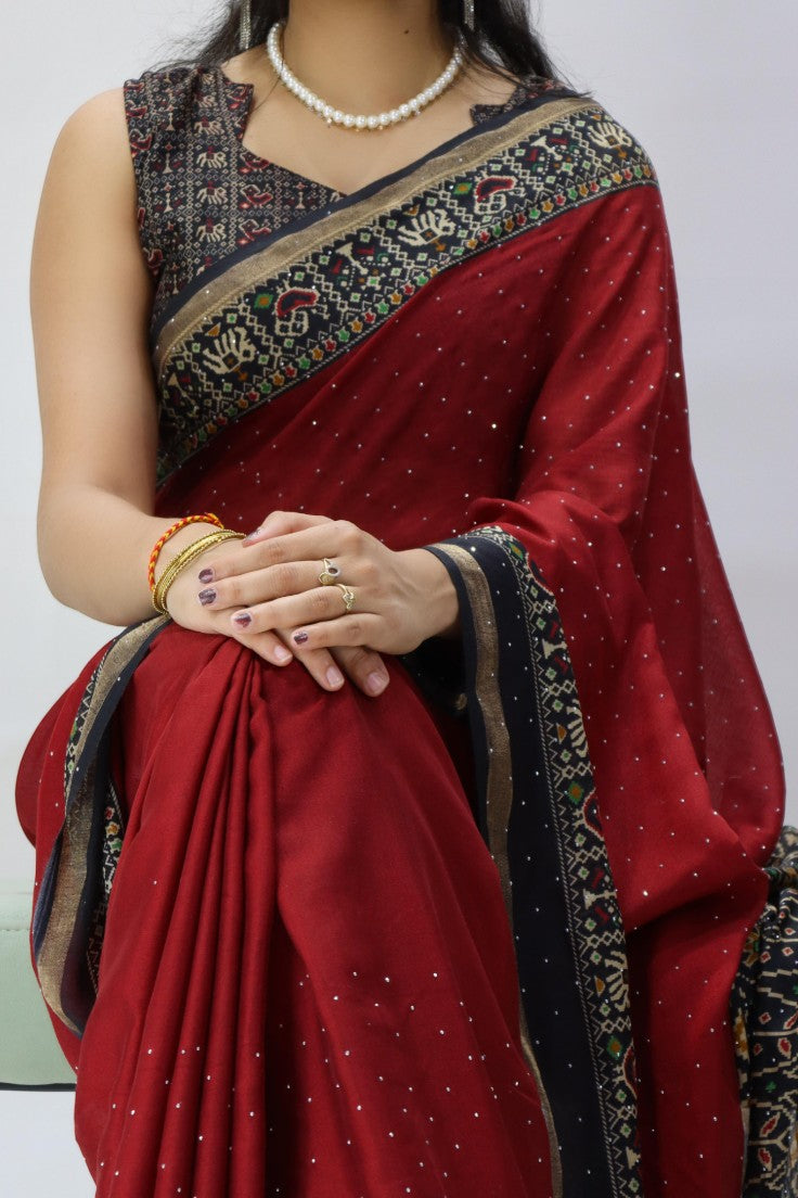 Mul Mul Cotton Patola Saree With Siroski Work